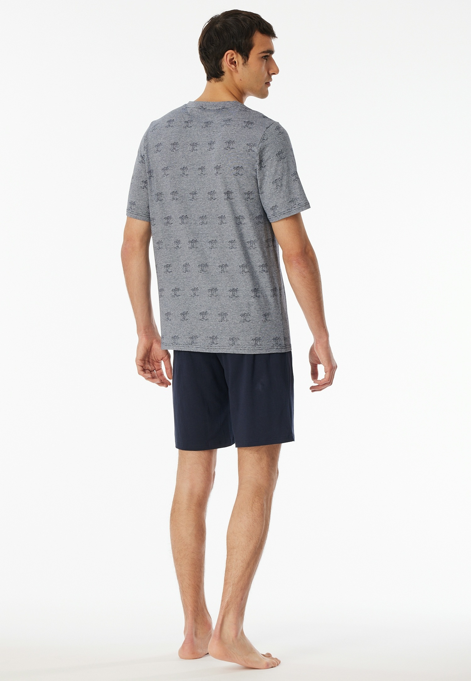 Schiesser Shorty »"95/5"«, (2 tlg.), Shirt mit garngefärbten, feinen Ringel mit Palmendruck