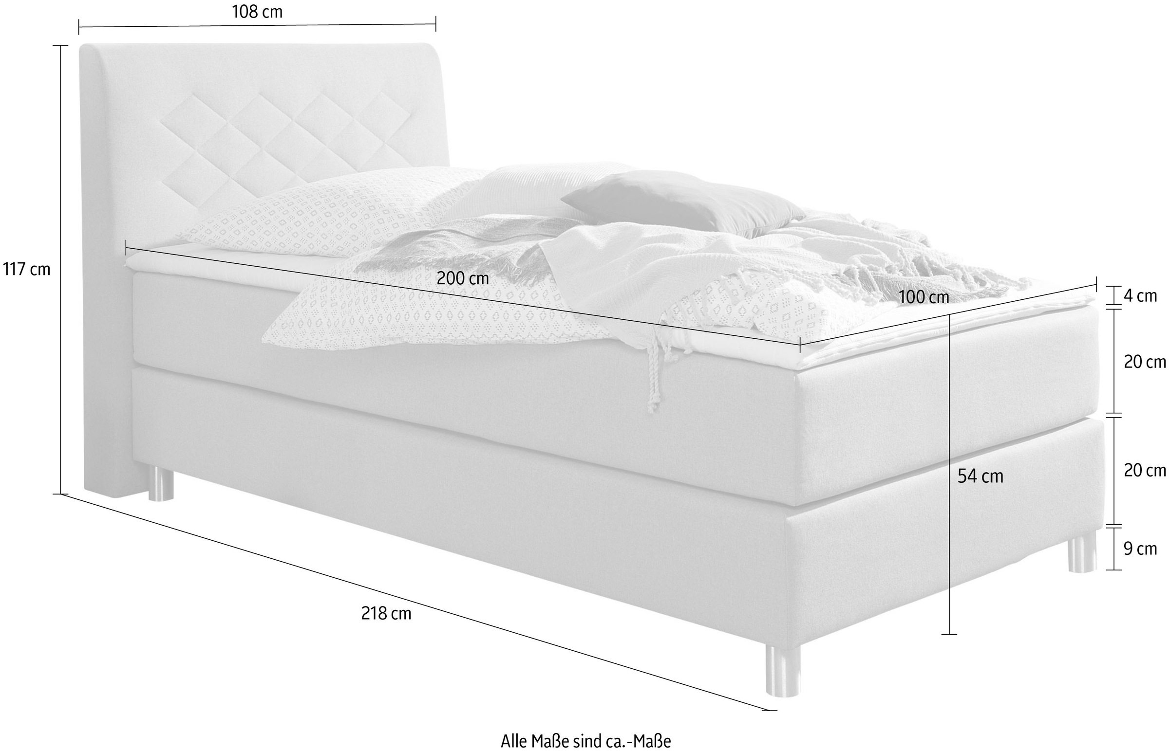 INOSIGN Boxspringbett »Parla«, incl. Topper, 4 Farben in 4 Breiten, 2 Härtegraden, 3 Matratzenarten