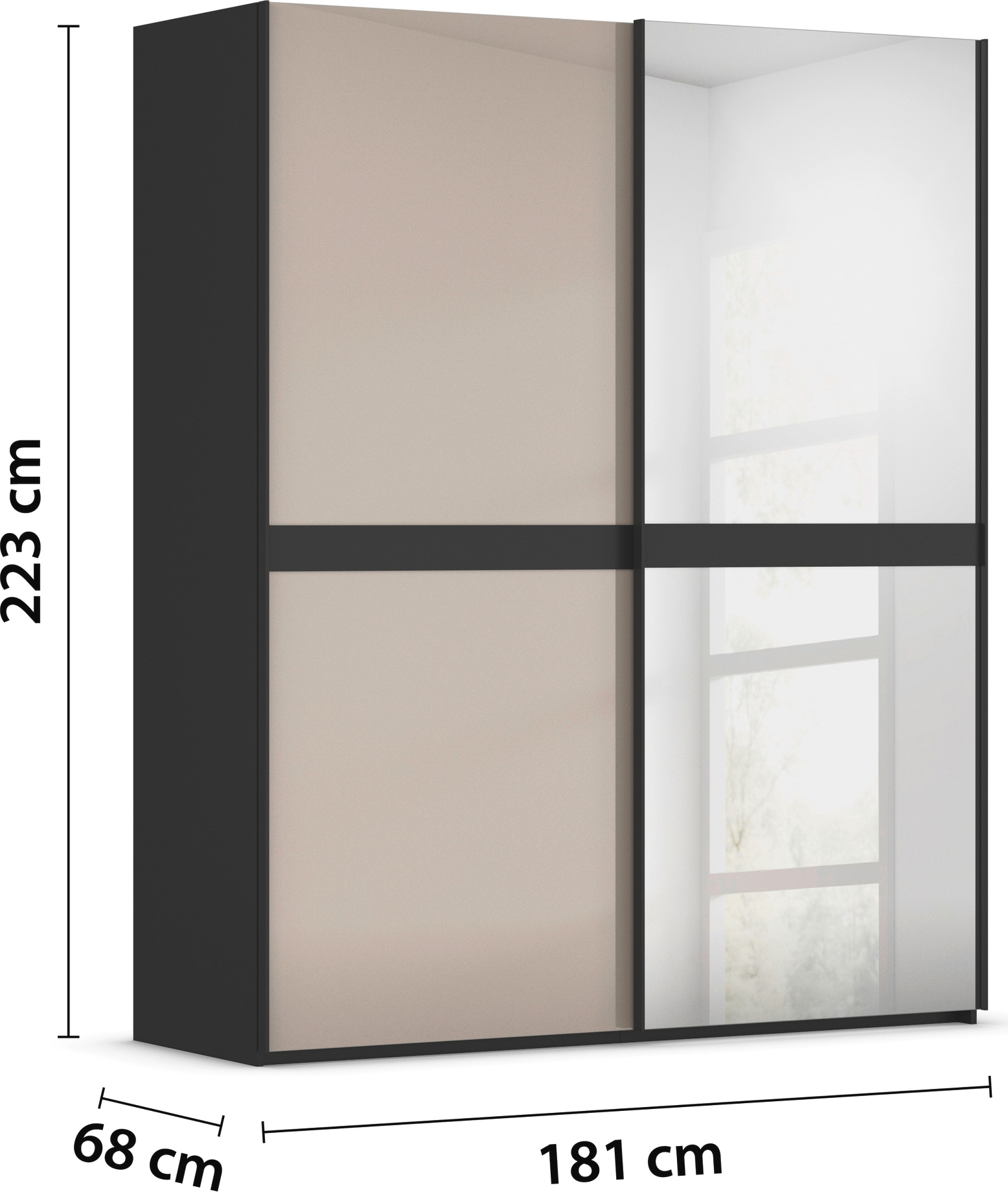rauch Schwebetürenschrank »Kleiderschrank Schrank Garderobe Schlafzimmerschrank SCALE-LINE«, edle Optik mit Bauchbinde mit Glas/Spiegel-Front MADE IN GERMANY