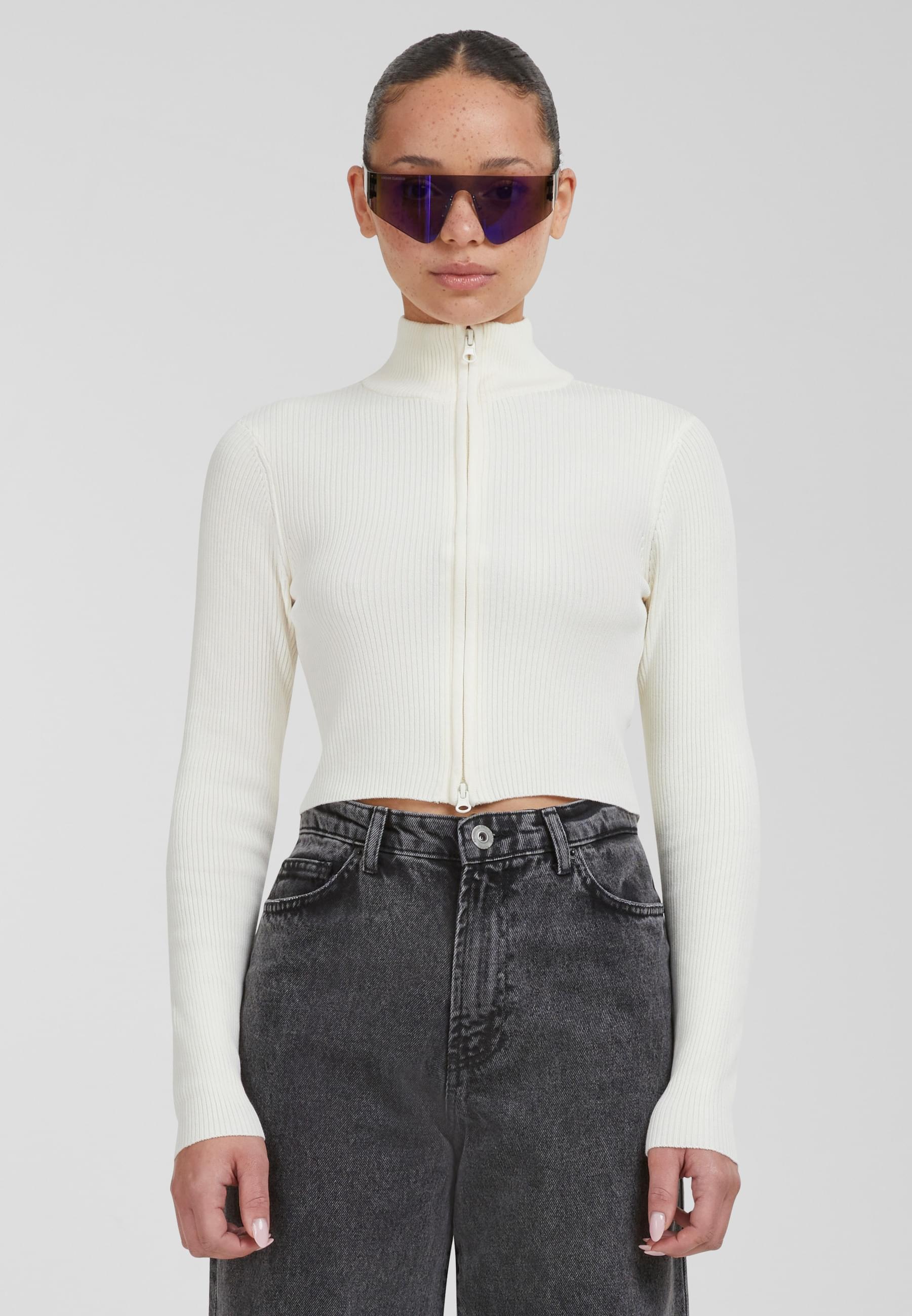 URBAN CLASSICS Cardigan »Urban Classics Damen Ladies Cropped Rib Knit Zip Cardigan«