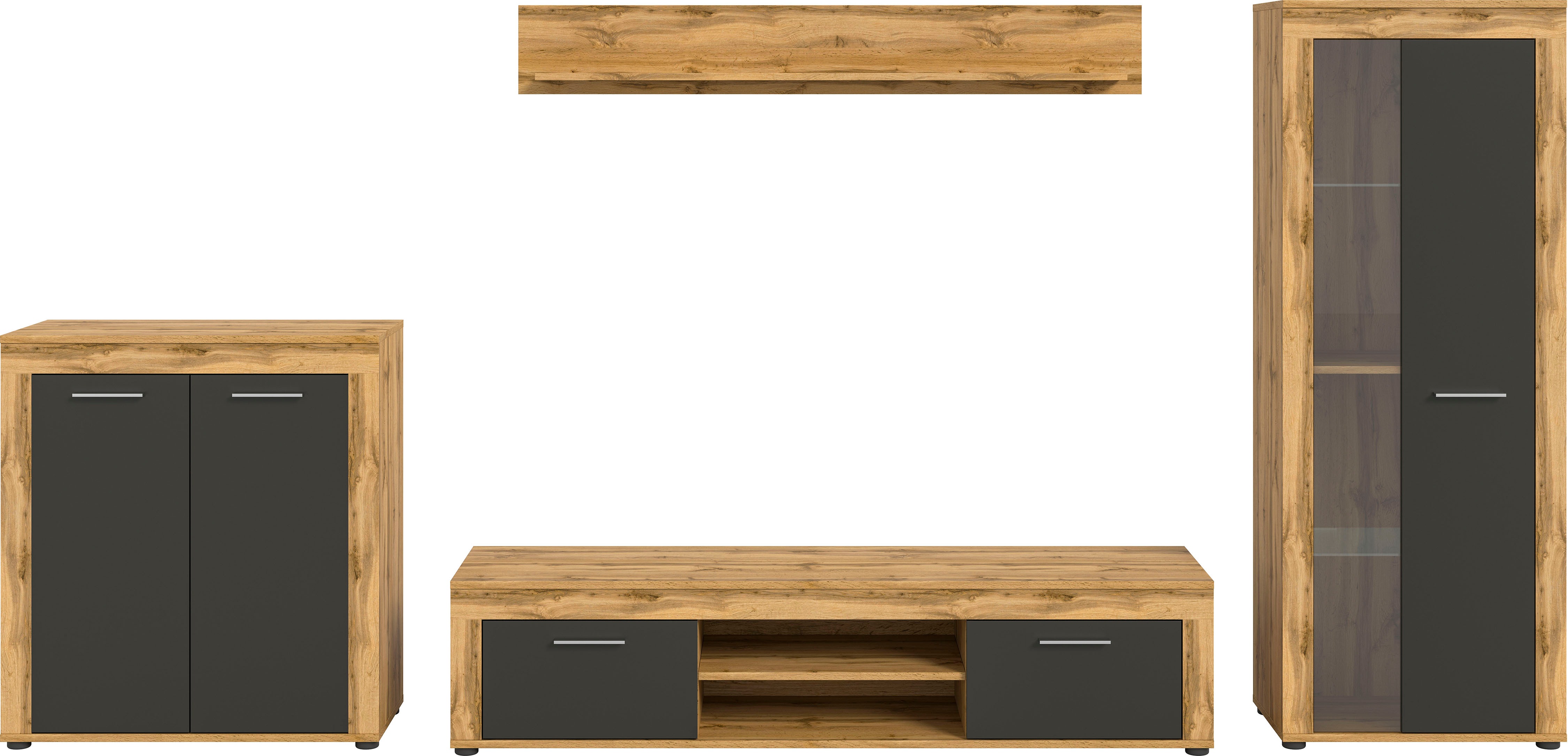 Thumbnail - INOSIGN Wohnwand "Aosta, Breite 330cm, best. aus Highboard, Lowboard, Wandboard, Vitrine" 4 Stk. tlg.