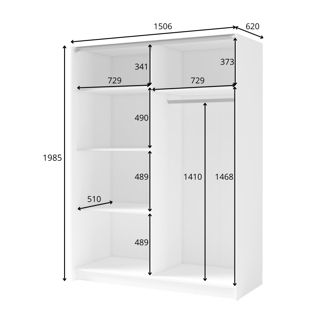 Home affaire Kleiderschrank »GRETCHEN Schiebetürenschrank mit 5 Fächer und Kleiderstange« Garderobe mit 2 Schwebetüren, Maße B/T/H: 150,6/2/198,5 cm