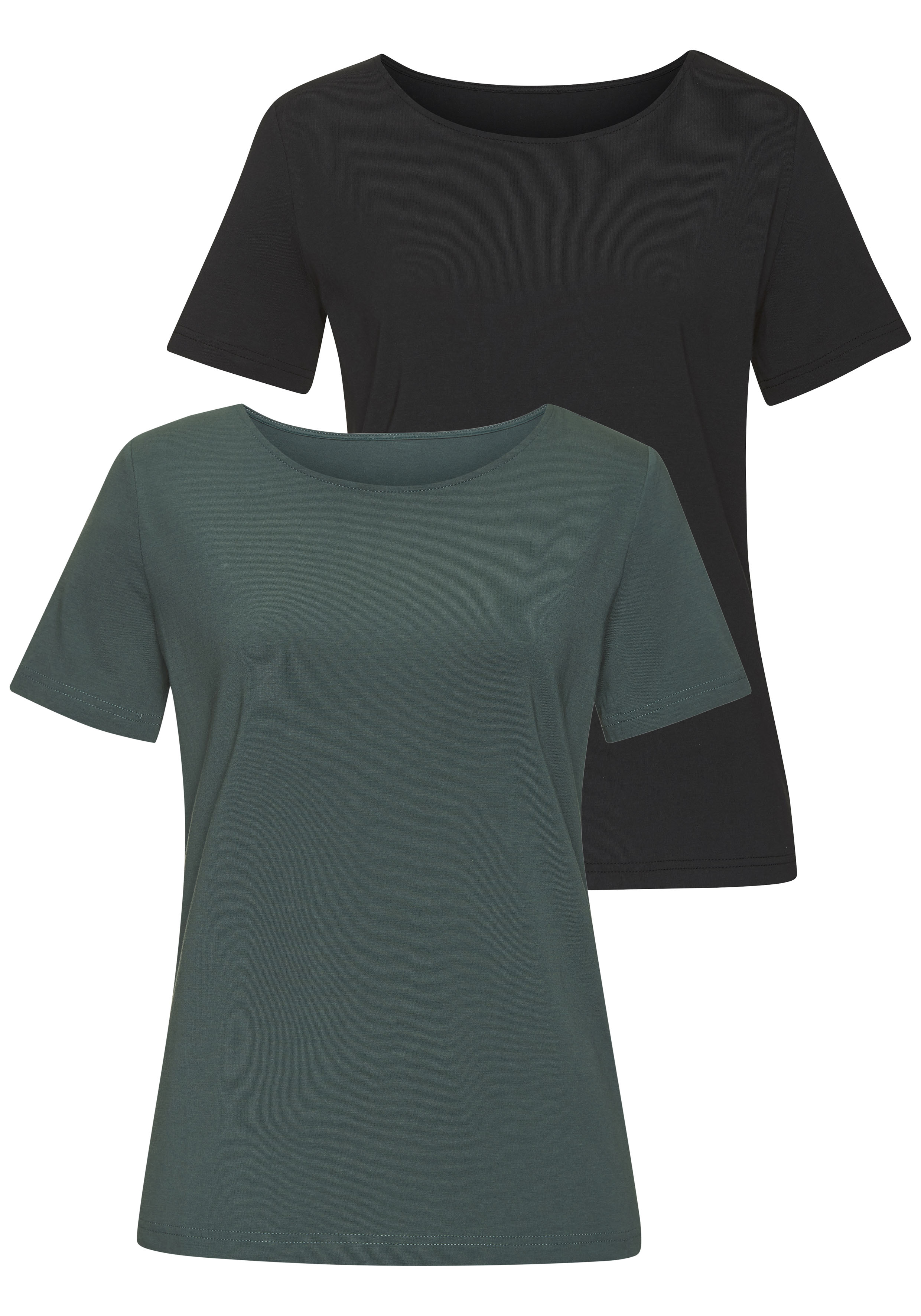 LASCANA T-Shirt "mit Rundhals-Ausschnitt" 2er-Pack, aus elastischem Jersey mit Baumwolle und Modal