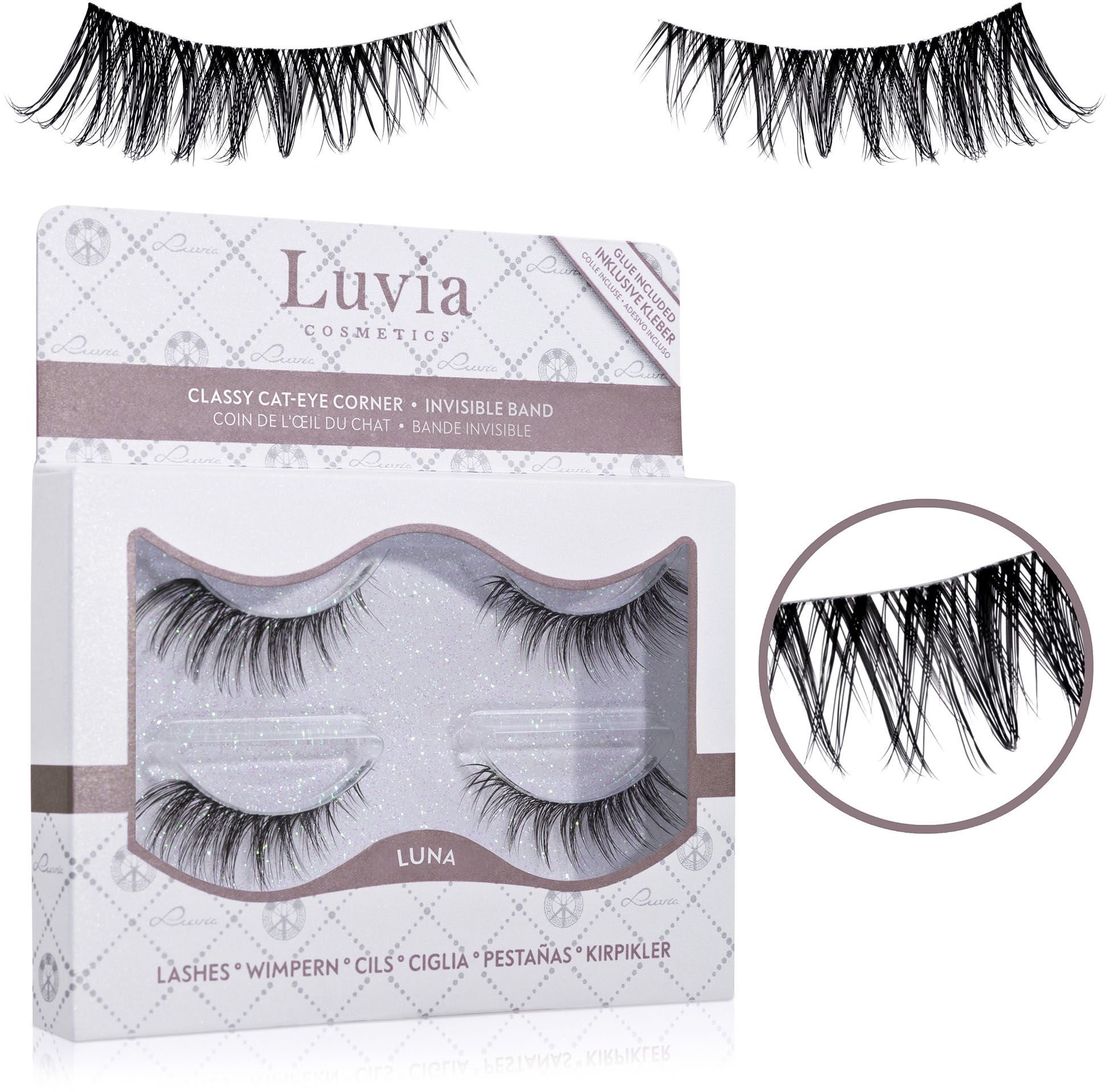 LUVIA COSMETICS Damen Bandwimpern, schwarz, Kunstwimpern, Natürliche Spitzen, flexibles Band, auch für Anfänger, mit Kleber.