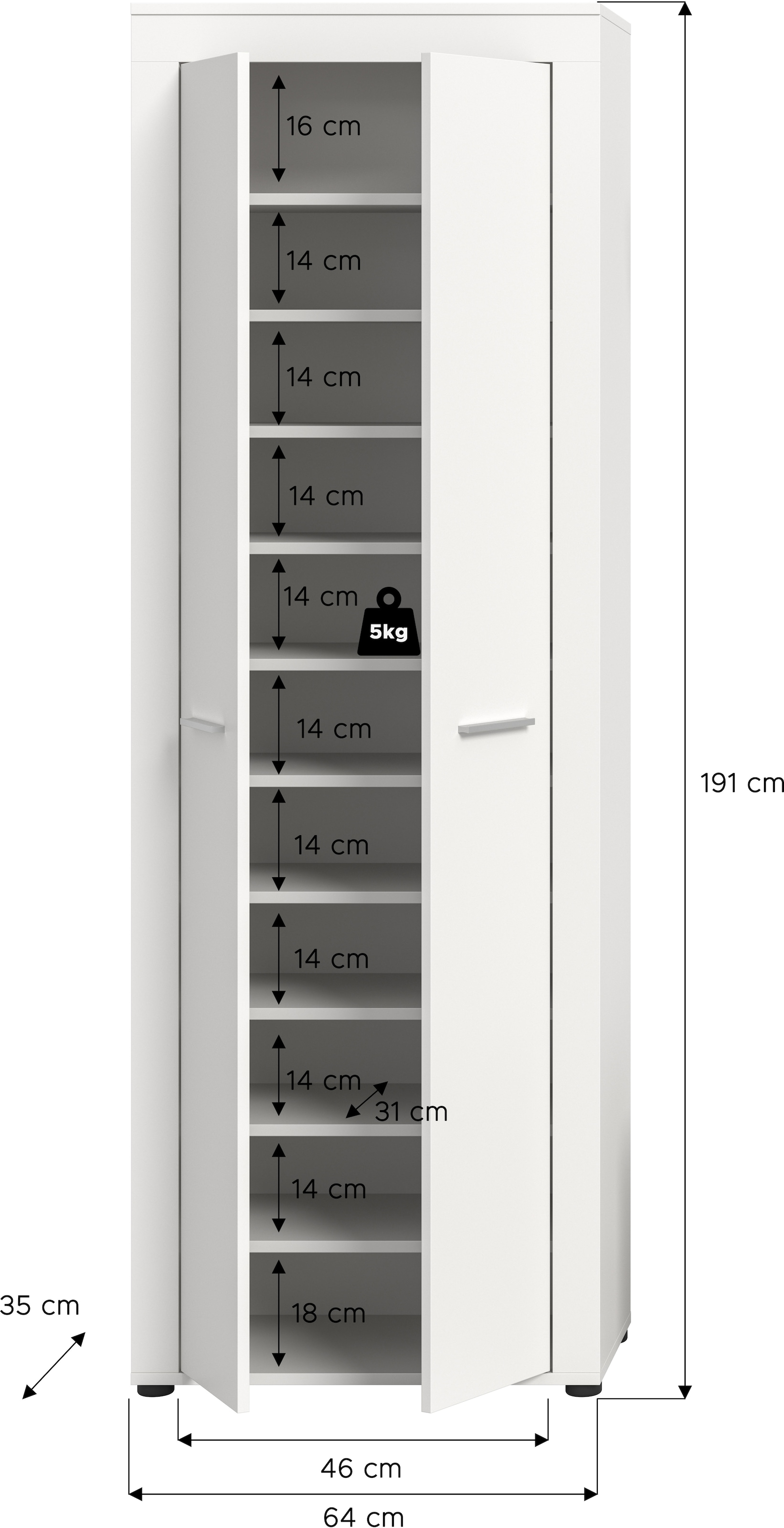 INOSIGN Schuhschrank »Aosta«, (1 St.), Schuhschrank, Höhe 191 cm, 11 Fächer, Garderobenschrank, Flur, Diele