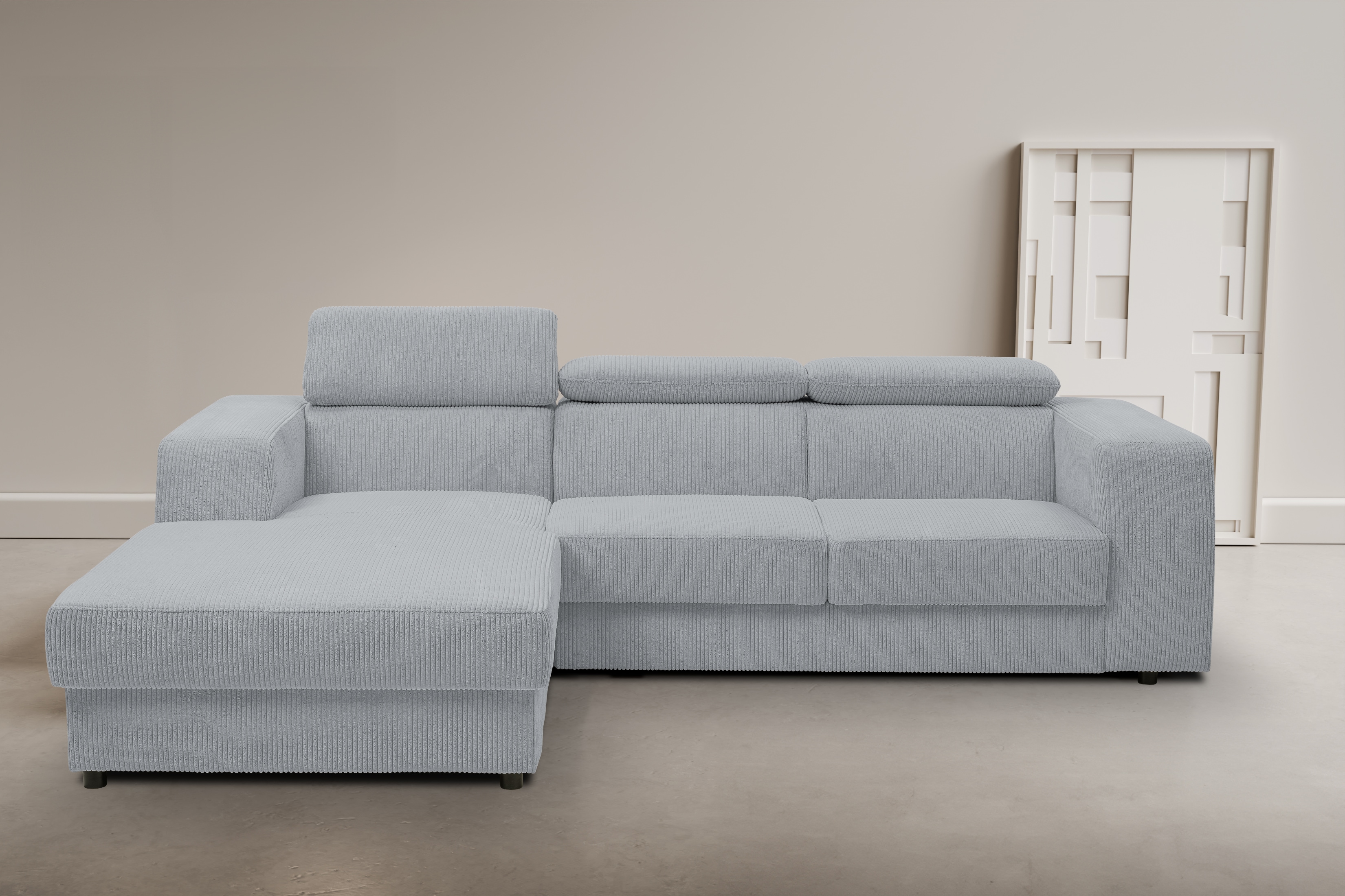 WERK2 Ecksofa "Cherry 270 x 192 cm modern und bequem" Cord, L-Form, XXL, Schlaffunktion, Bettkasten