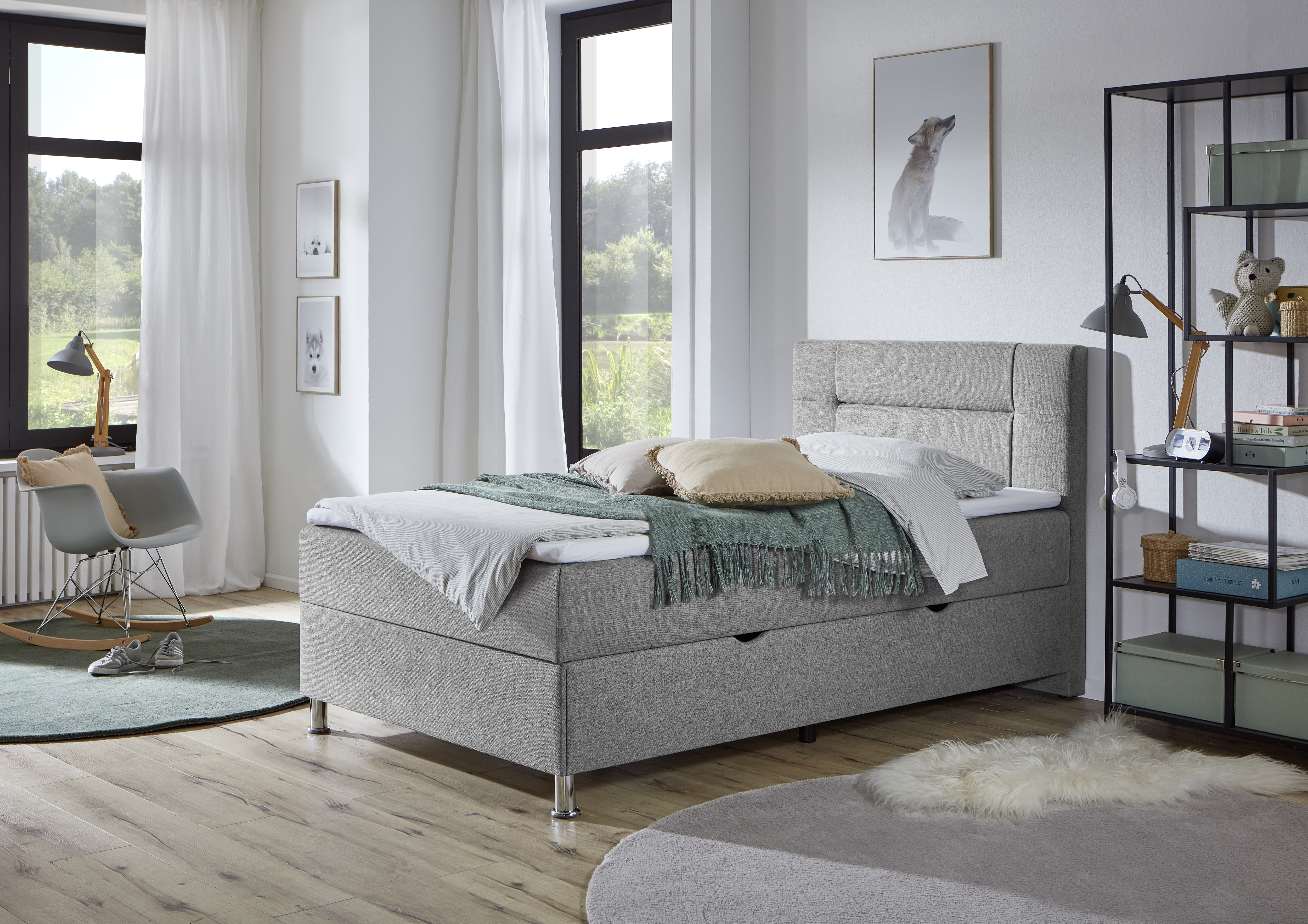 Home affaire Boxbett "ESCALON, Polsterbett mit Bettkasten, inkl. Taschenfederkernmatratze H3" mit Anti-Slip-Topper, Strukturstoff-Bezug, Liegefläche 120x200 cm
