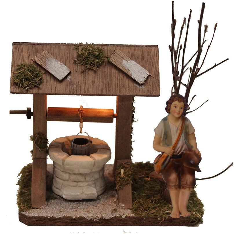 Krippen-Zubehör »Brunnen mit Beleuchtung und Figur Hirte sitzend, Weihnachtsdeko«