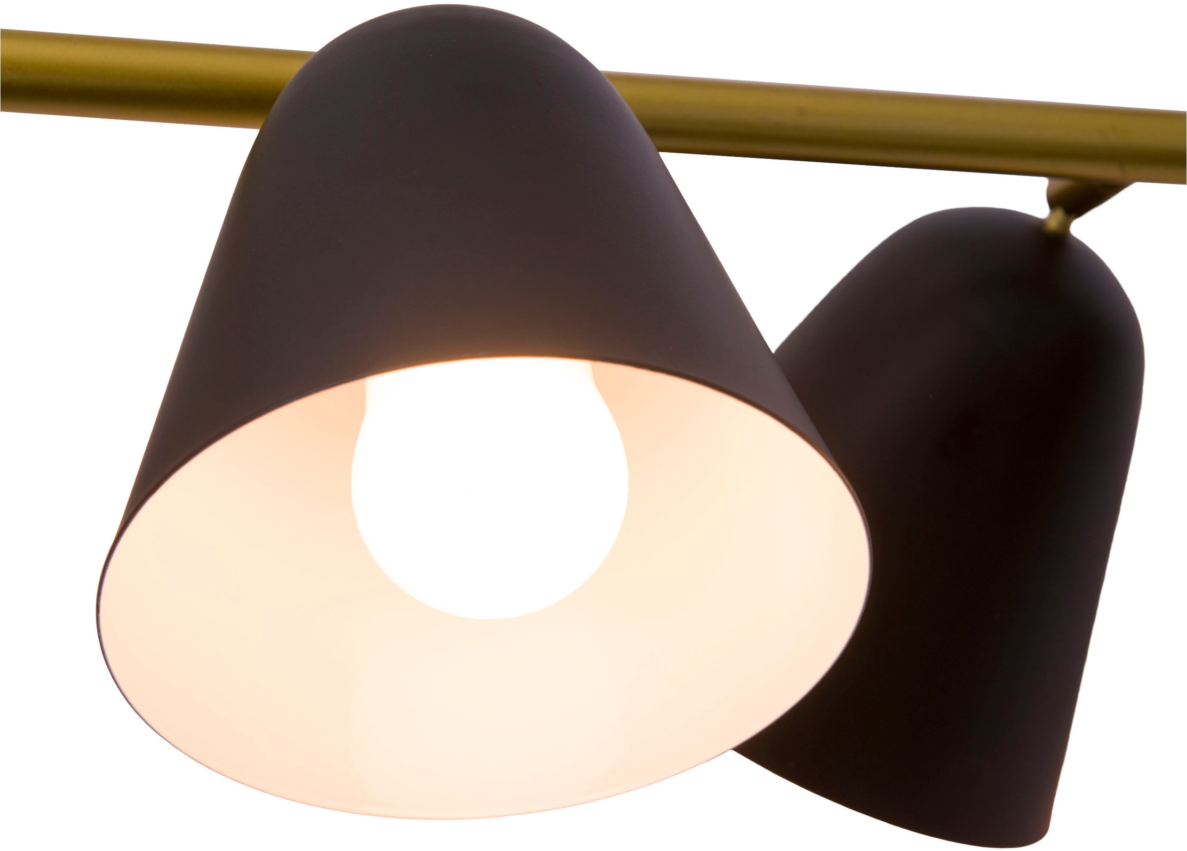 näve Pendelleuchte »Triton«, 4 flammig, Leuchtmittel E14 | ohne Leuchtmittel, 4er, Schirme außen schwarz innen weiß, Stange gold, E14. max. 40W