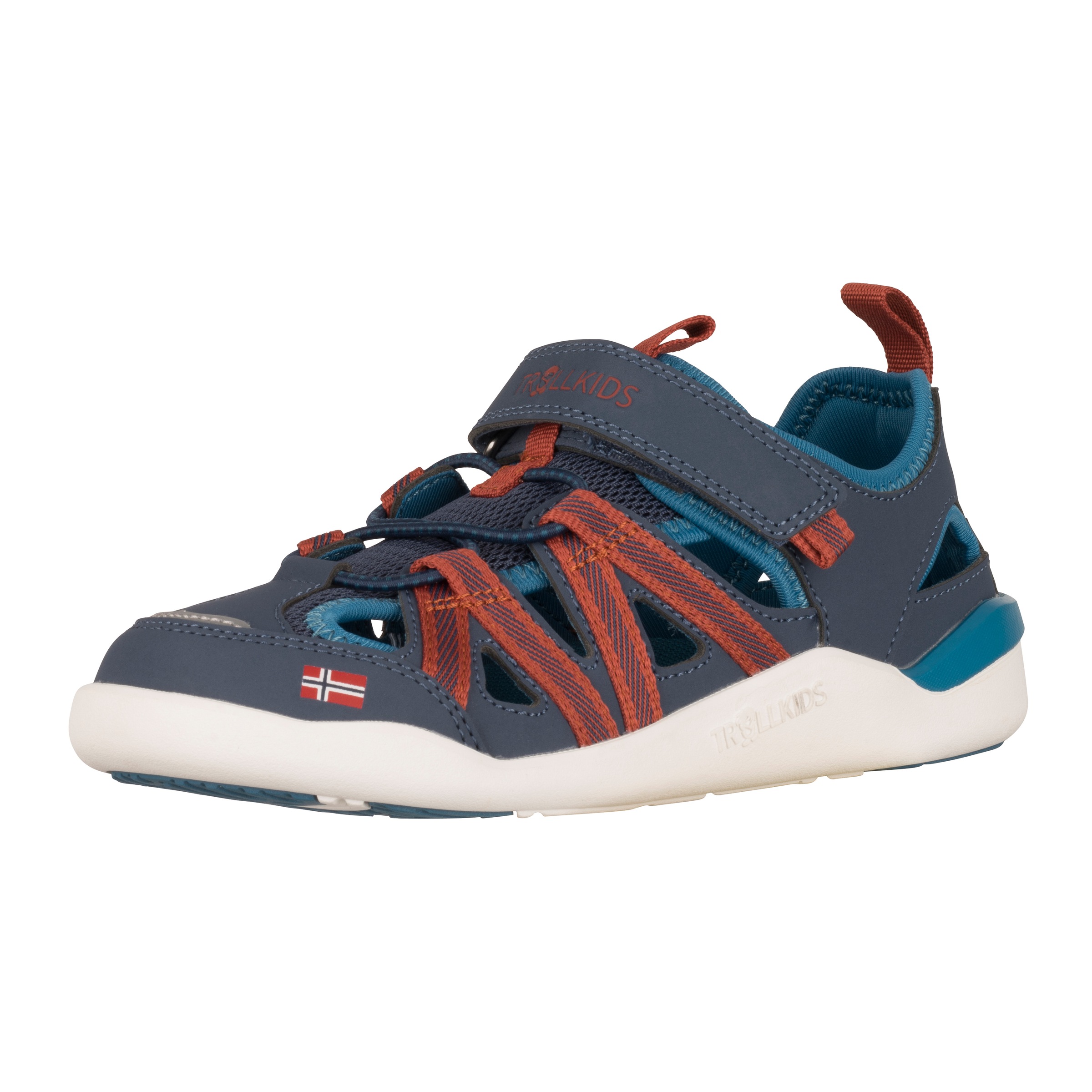 Barfußschuh TROLLKIDS "KIDS SALTFJORD BAREFOOT SANDAL", Kinder, Gr. 31, mystic blau, rot clay, summernight blau, Synthetik, Schuhe Barfußschuh