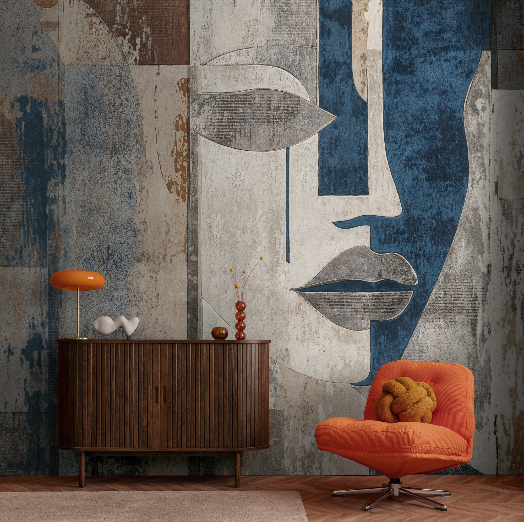 living walls Fototapete "The Wall 4 Graphics – Abstraktes Kunstporträt Vlies-Fototapete" Kunst Motiv matt leicht strukturiert Abstraktes Kunstporträt mit fließender Tiefenwirkung