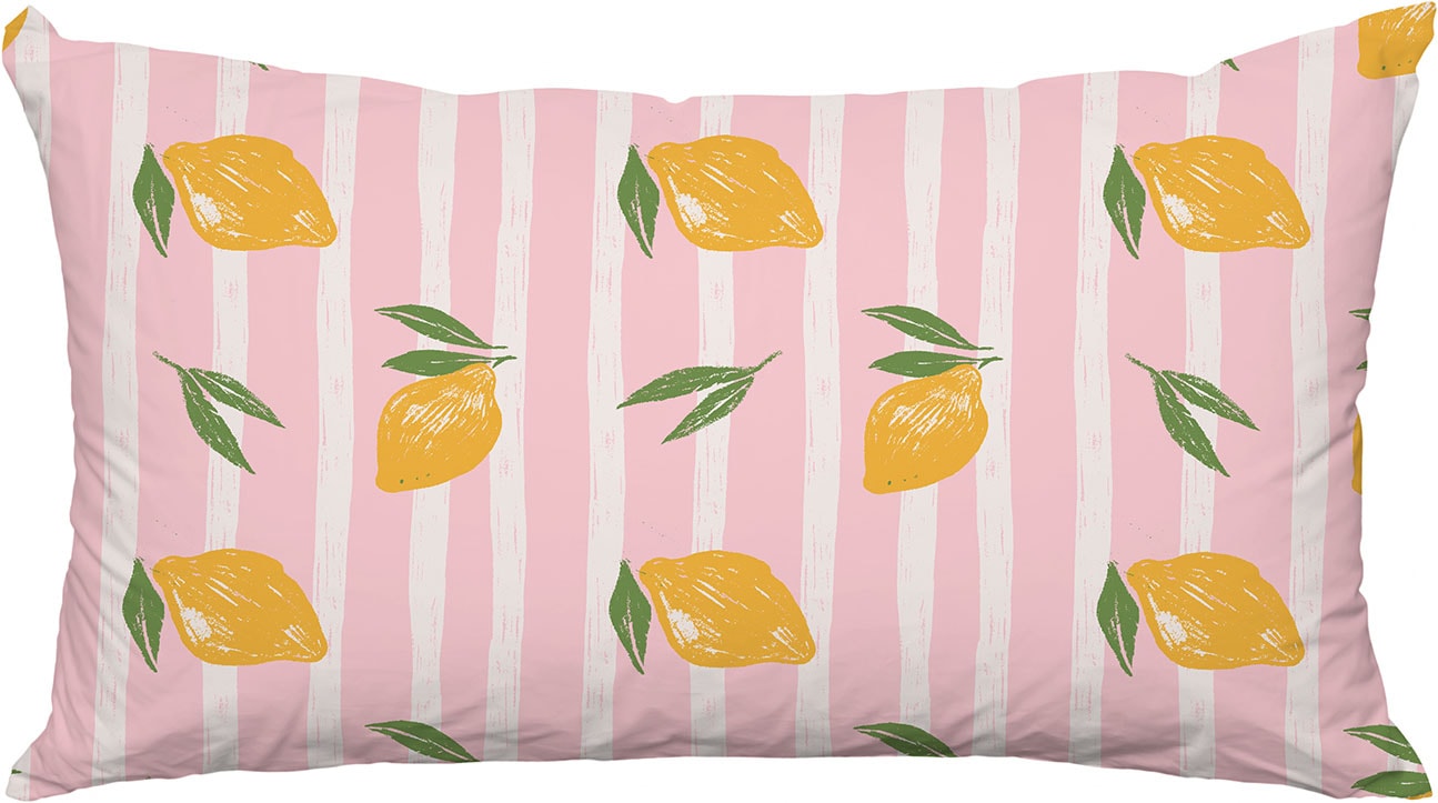 queence Dekokissen "Zitronen Rosa" Premium Outdoor Kissenbezug; Format: 60x40 cm