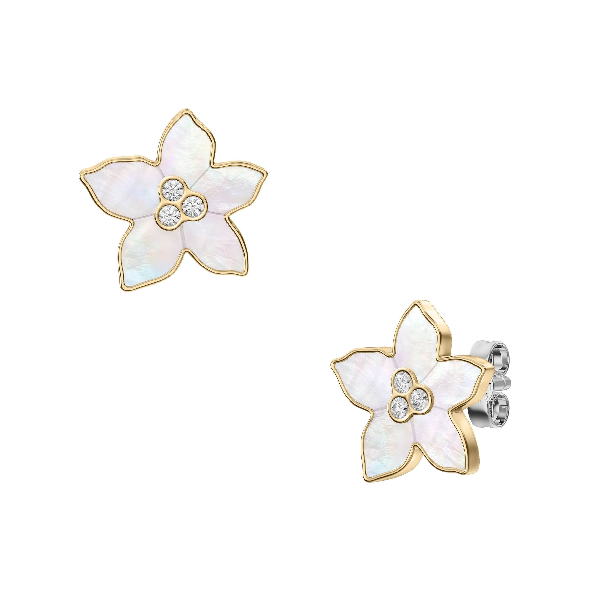 Fossil Paar Ohrstecker »Schmuck Geschenk Edelstahl Ohrringe Blume Sutton« mit Glasstein - mit Perlmutt