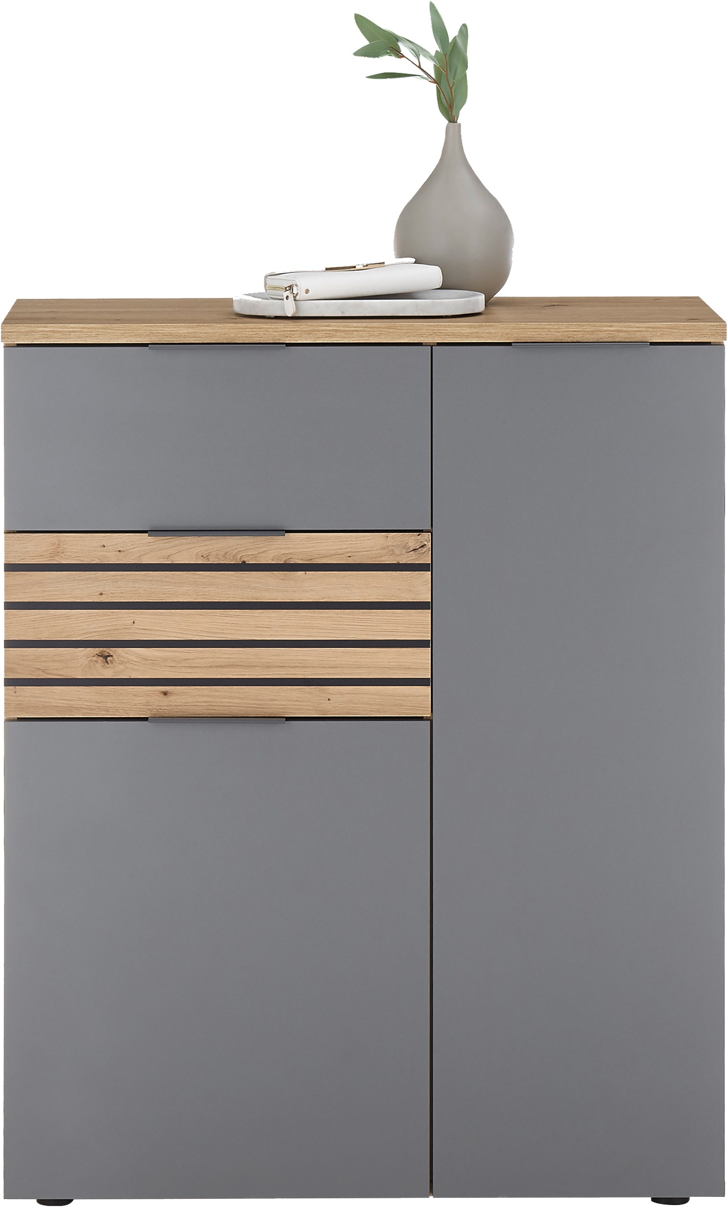 Thumbnail - HBZ Garderoben-Set "5-tlg. Eiche Stripes Optik Flurgarderobe Stellmaß BxHxT 260x197x38 cm" 5 Stk. tlg. Mit Schuhkommode,...