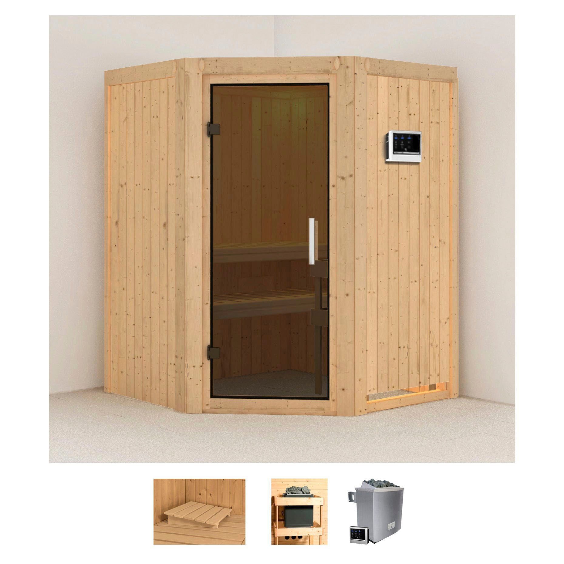 Karibu Sauna "Larin" Set, Ofen 9 KW externe Strg easy