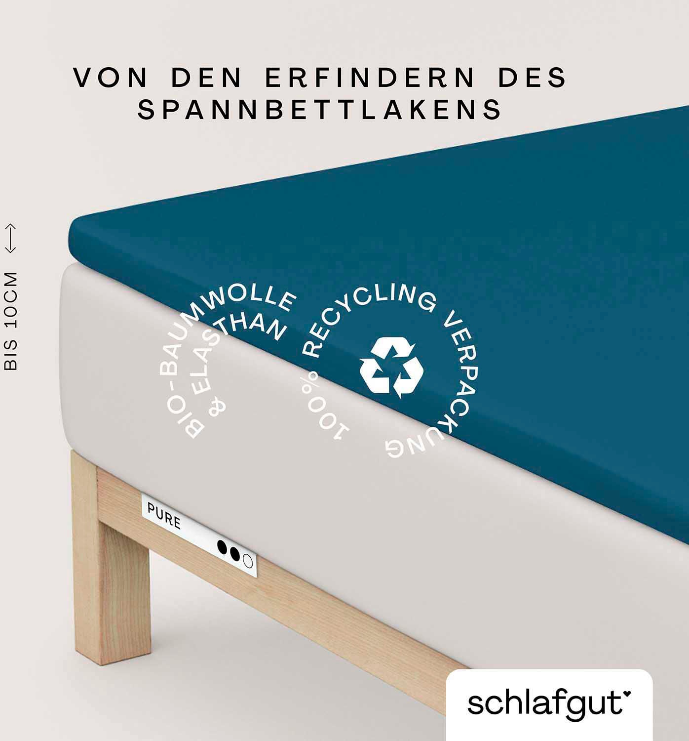 Schlafgut "PURE TOPPER Bio-Baumwolle mit Elasthan 170 g/m² für Topper bis 10 cm" PREMIUM Laken für Matratzen bis 10 cm Höhe, dehnbar, blickdicht