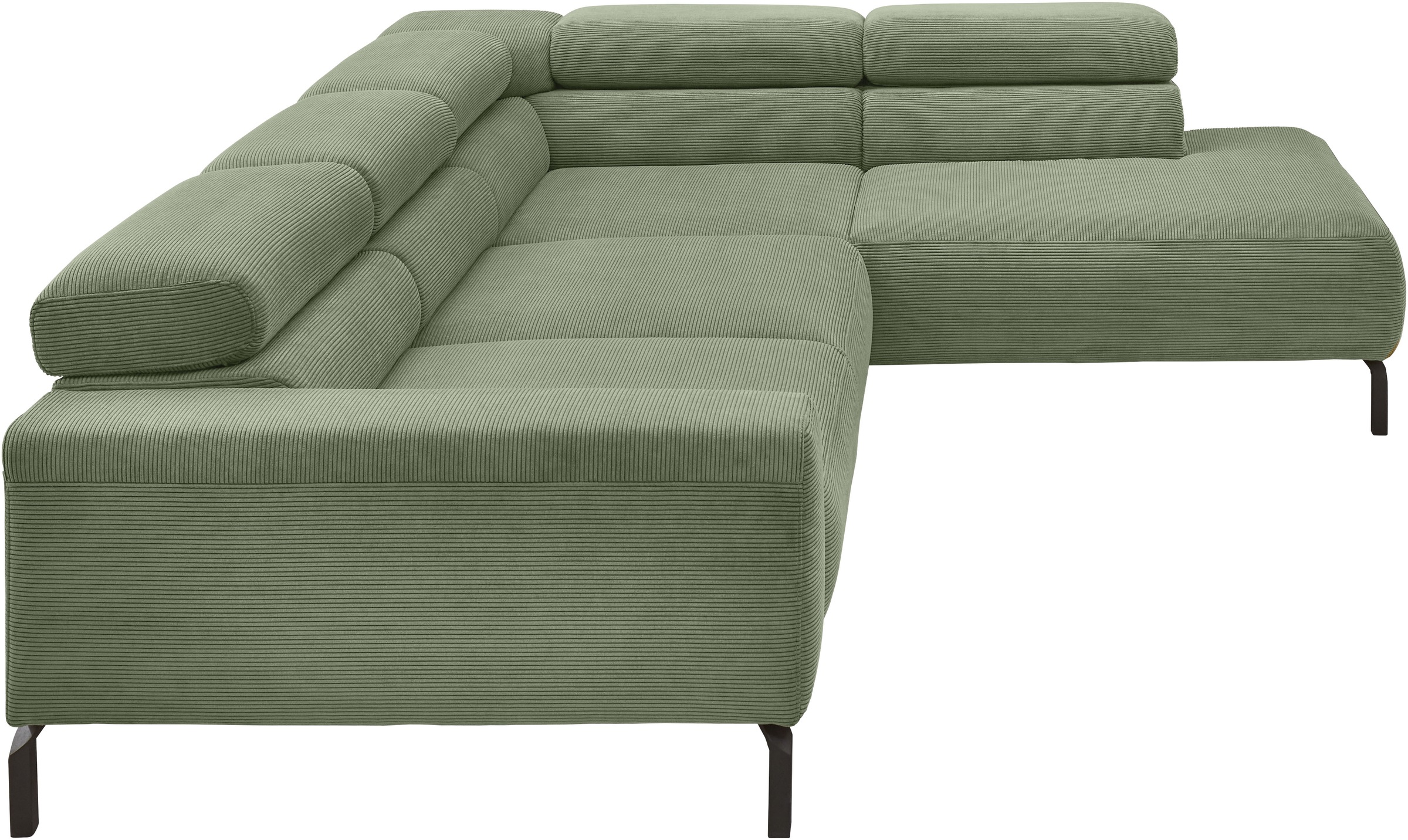 Places of Style Ecksofa »Antonelli, L-Form, inkl. Kopfteilverstellung, Breite 276 cm«, mit elektrischer Sitztiefenverstellung, in Feincord, oliv