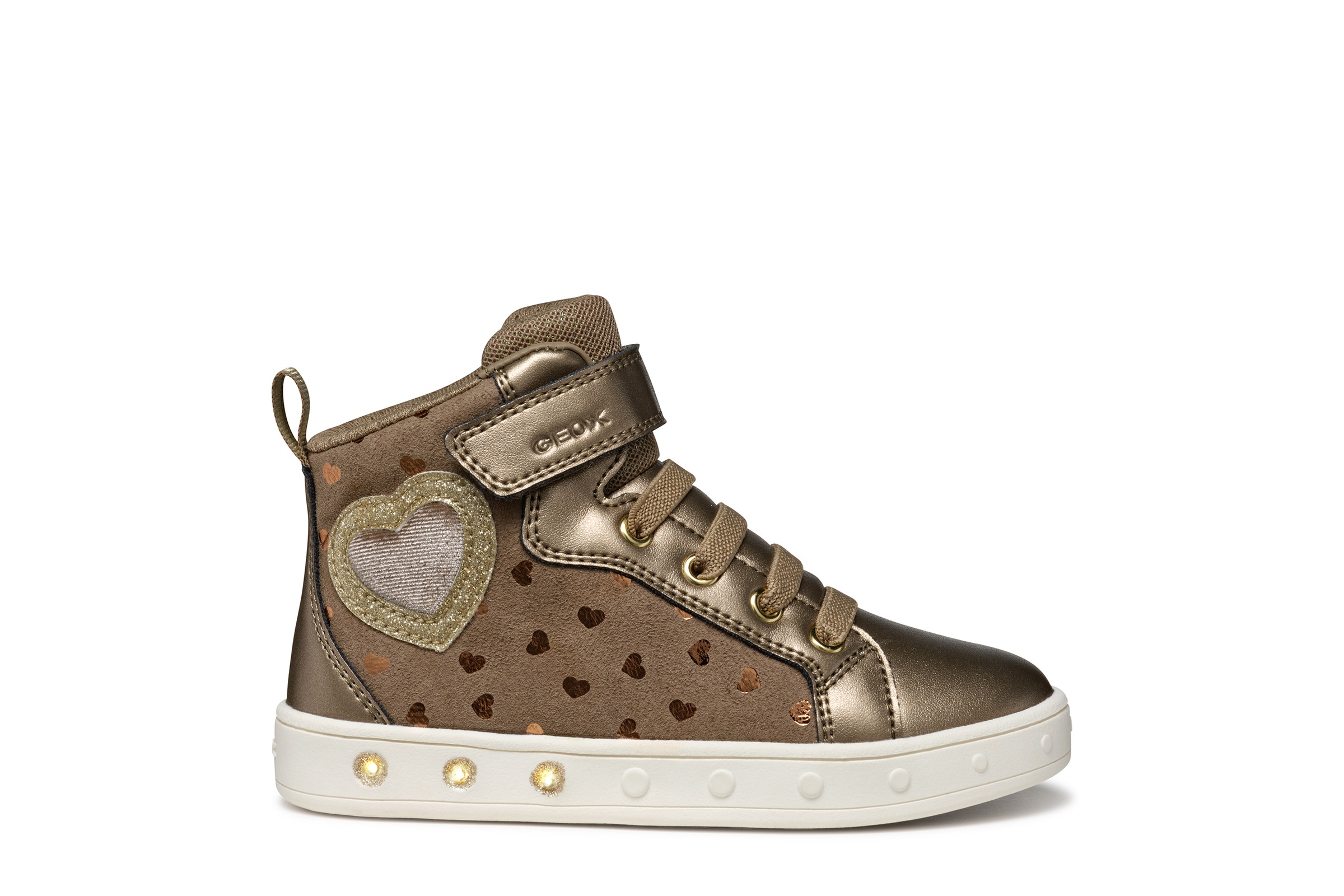 Geox Sneaker »J SKYLIN GIRL Blinkschuh«, Schnürboots mit Glitzer, Blinkfunktion, Größenschablone zum Download
