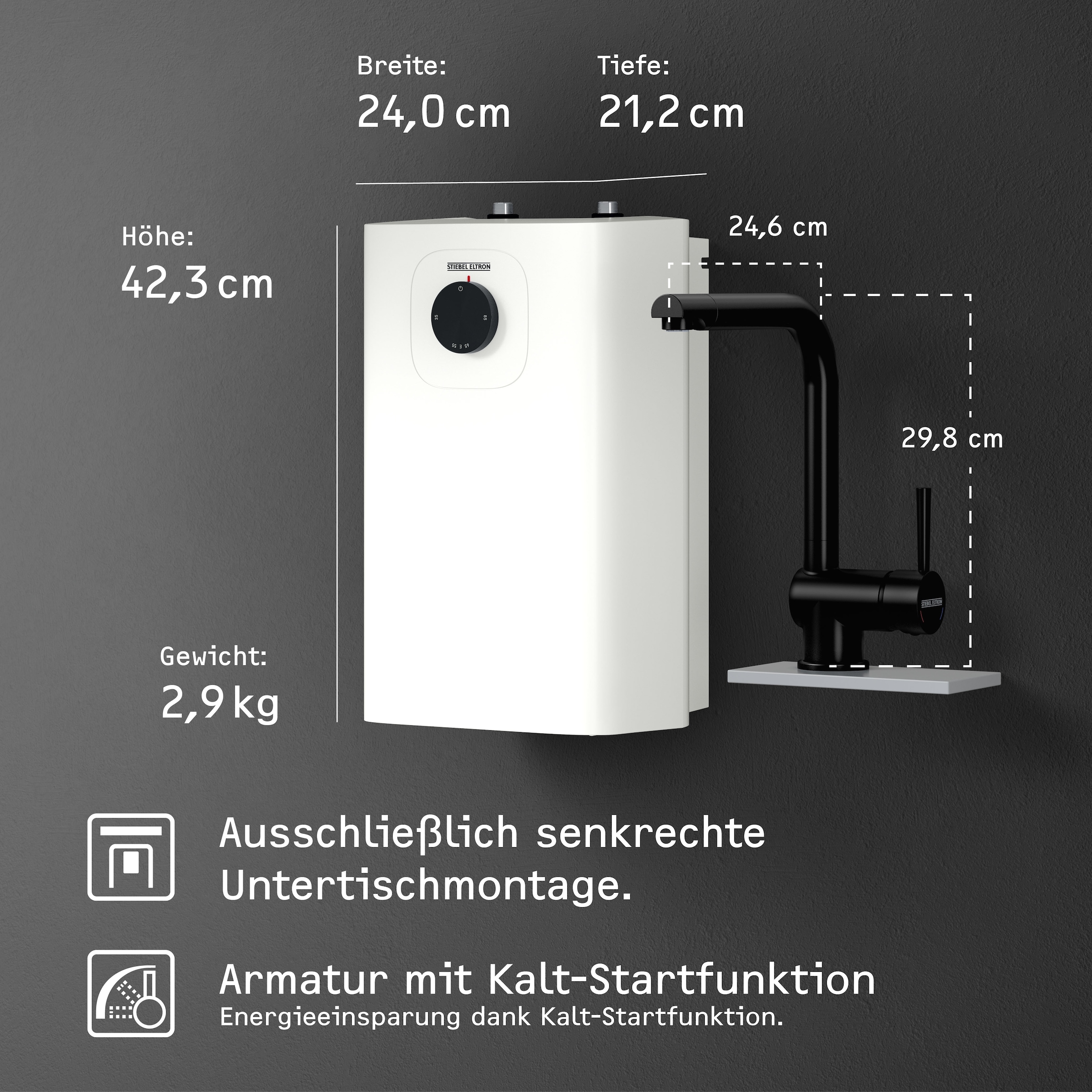 STIEBEL ELTRON Kleinspeicher »Boiler SNU 5 Plus+MAE-B Wasserhahn«, 5 l, antitropf + thermostop-Funktion