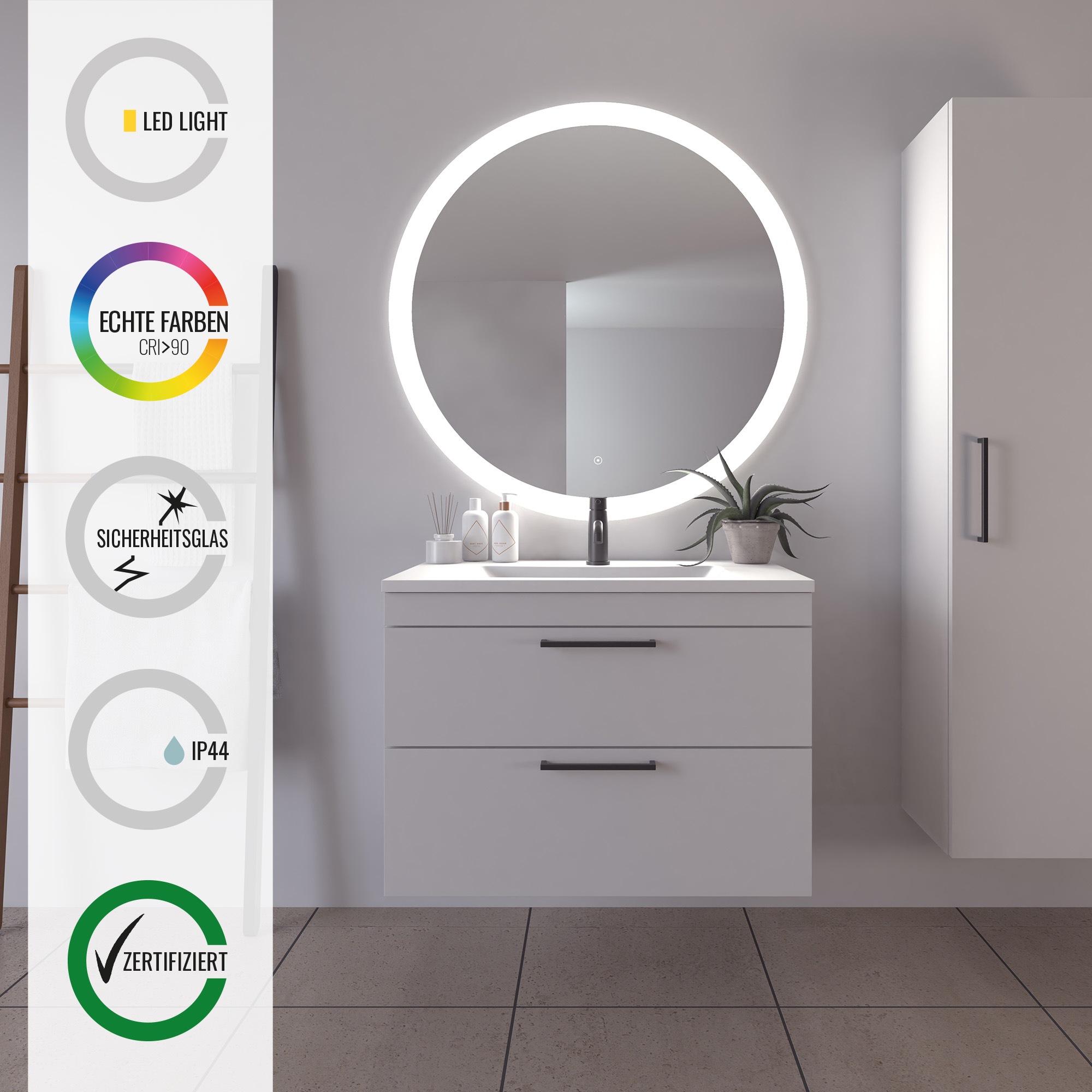 Loevschall Badspiegel "Vega Rund, Badzimmerspiegel mit LED Beleuchtung, Lic günstig online kaufen