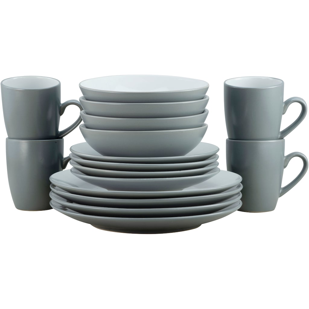 CreaTable Kombiservice »Geschirr-Set Cool Grey«, (Set, 16 tlg., Kaffeeservice und Tafelservice im Set, für 4 Personen)