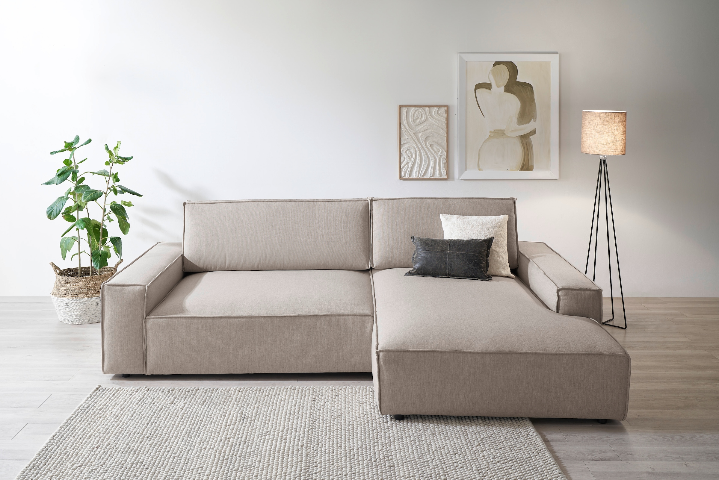 Home affaire Ecksofa »NEU: SHERWOODL XXL 284, Big-Sofa L-Form, tiefe Sitzfläche 95 cm, Cord,«, Leinenoptik, Recamiere rechts/links, auch als Schlafsofa stellbar