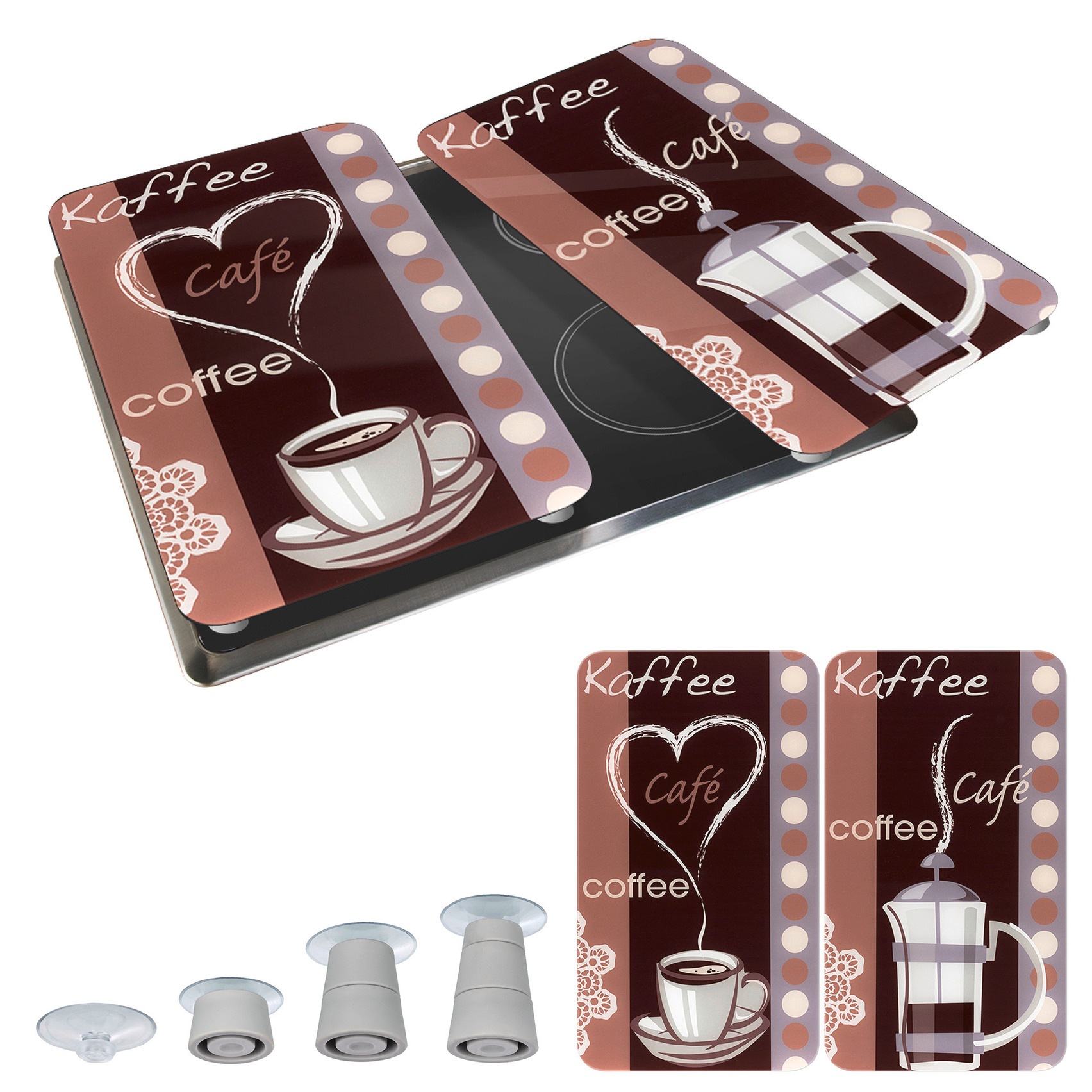 WENKO Herd-Abdeckplatte »Universal Modell Kaffeeduft«, (Set, 2 tlg.), Herdabdeckung für alle Herdarten, kratzfest, mit rutschfesten Füßen