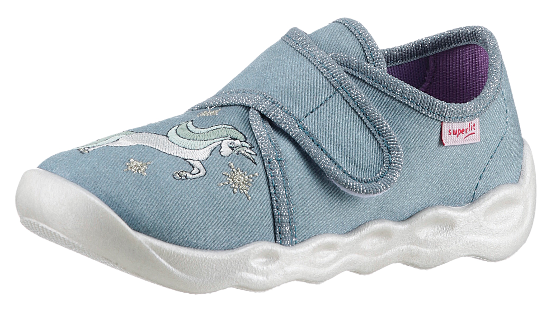 Superfit Hausschuh "BUBBLE WMS: M III", Klettschuh, Kindergartenschuh mit süßer Verzierung