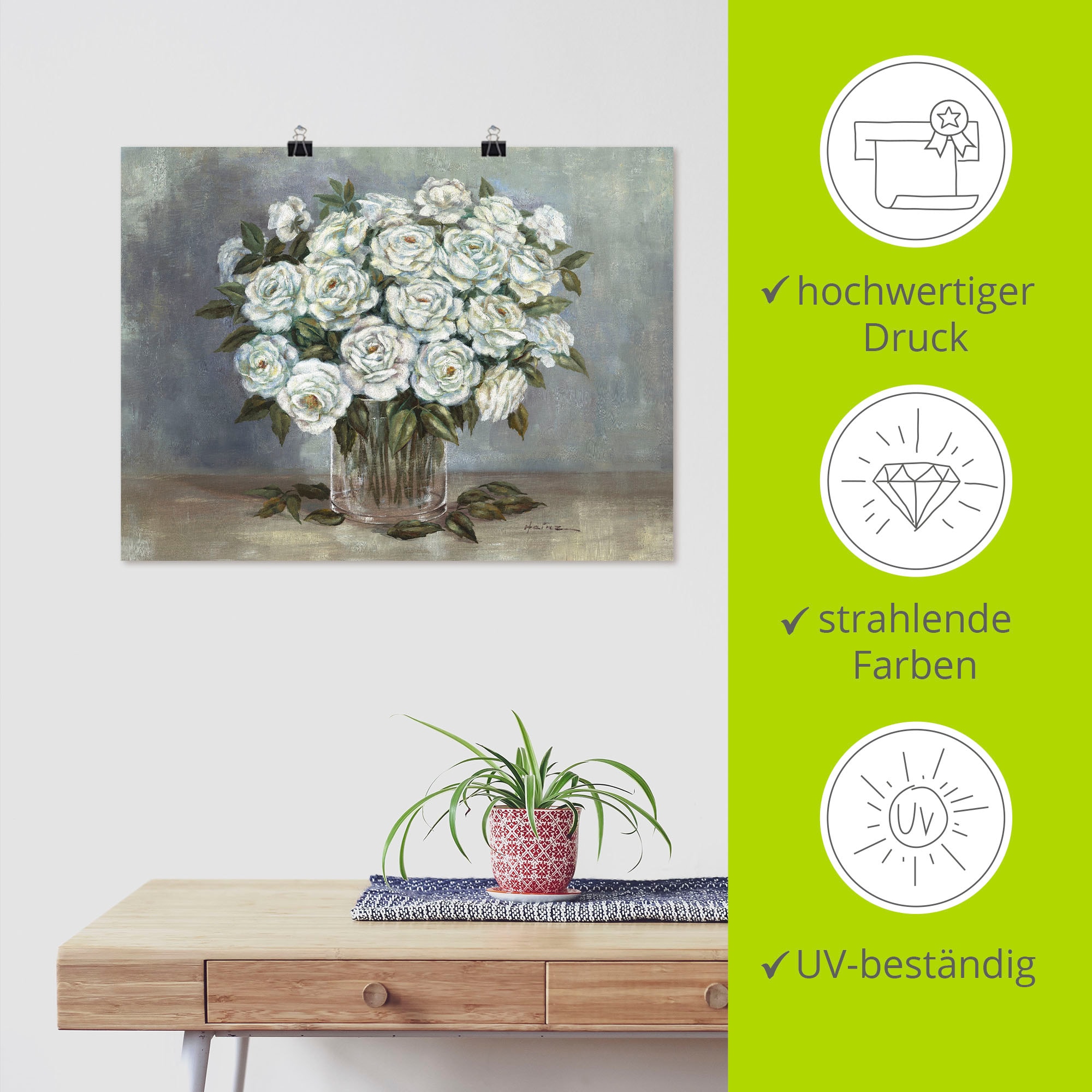 Artland Wandbild »Weiße Rosen«, Blumen, (1 St.), als Leinwandbild, Poster in verschied. Größen