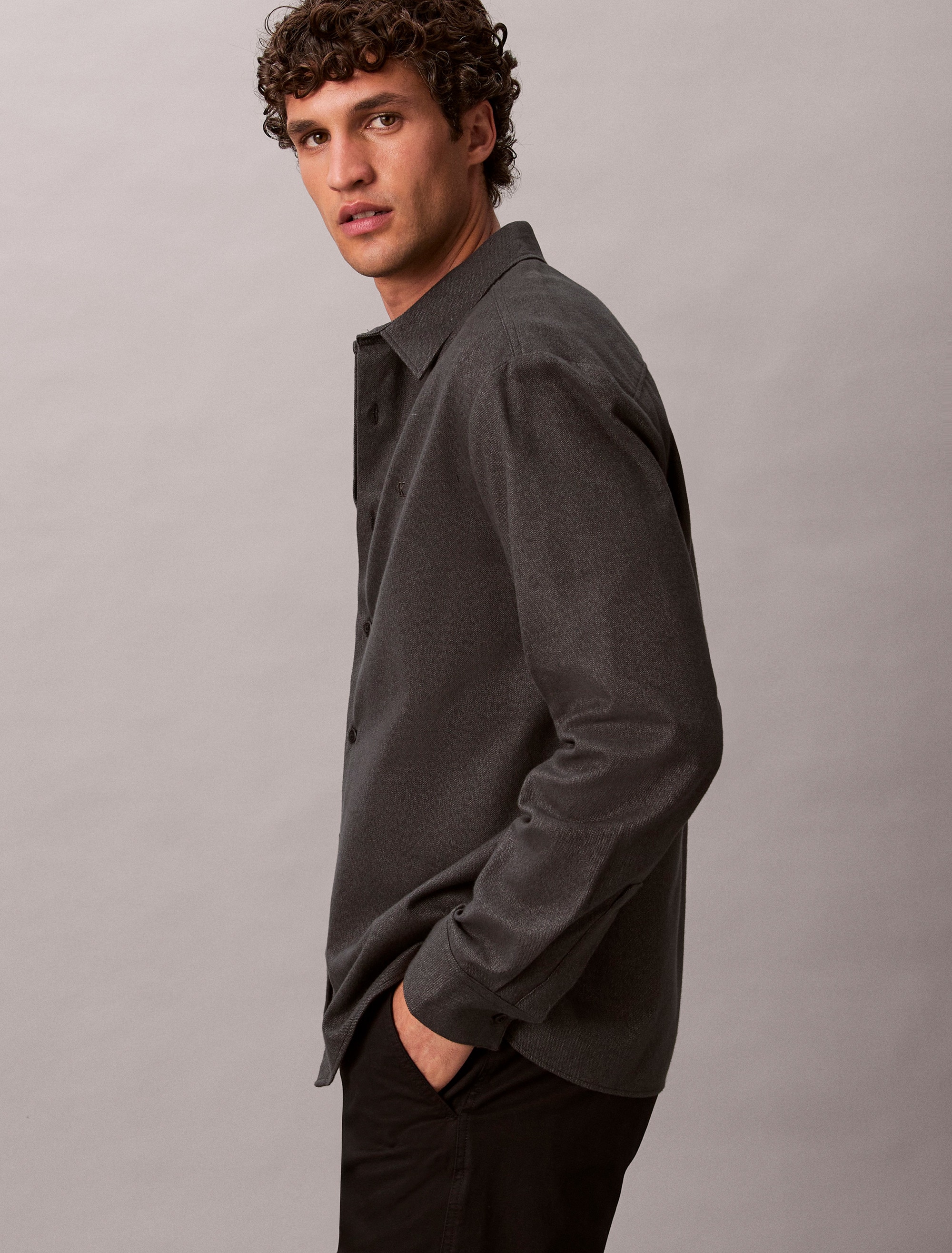 Calvin Klein Flanellhemd »LS MELANGE FLANNEL EASY SHIRT«, Mit Rundhalsausschnitt, regular fit