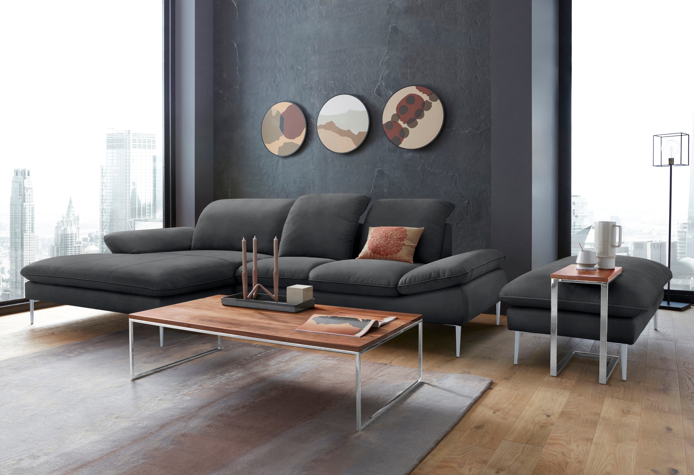 W.SCHILLIG Ecksofa »enjoy&MORE, Designsofa, elegant und bequem, L-Form«, mit Sitztiefenverstellung, Füße silber matt, Breite 310 cm