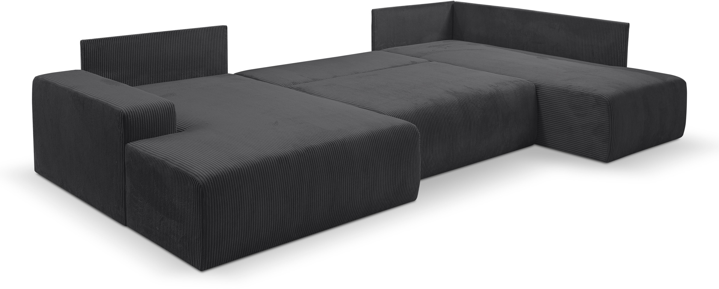 WERK2 Wohnlandschaft »Rotterdam-U, U-Form, in kuschelweichem Cord oder Breitcord«, Design Sofa mit Schlaffunktion & Bettkasten, Cord, Anthrazit