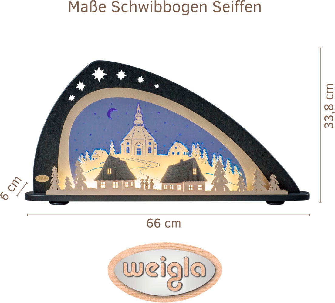 Weigla Lichterbogen »LED Seiffen, moderner Schwibbogen aus Holz & Acrylglas«, Erzgebirge garantiert, Weihnachtsdeko Innen, Weihnachtsbeleuchtung