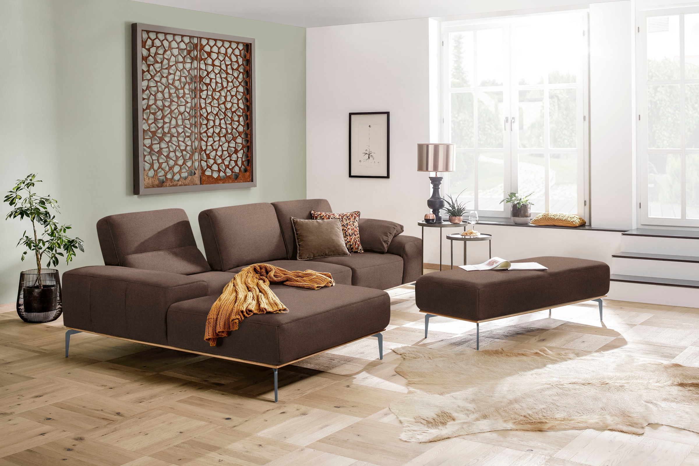 W.SCHILLIG Polsterhocker »run«, mit elegantem Holzsockel, Füße in Silber matt, Breite 150 cm