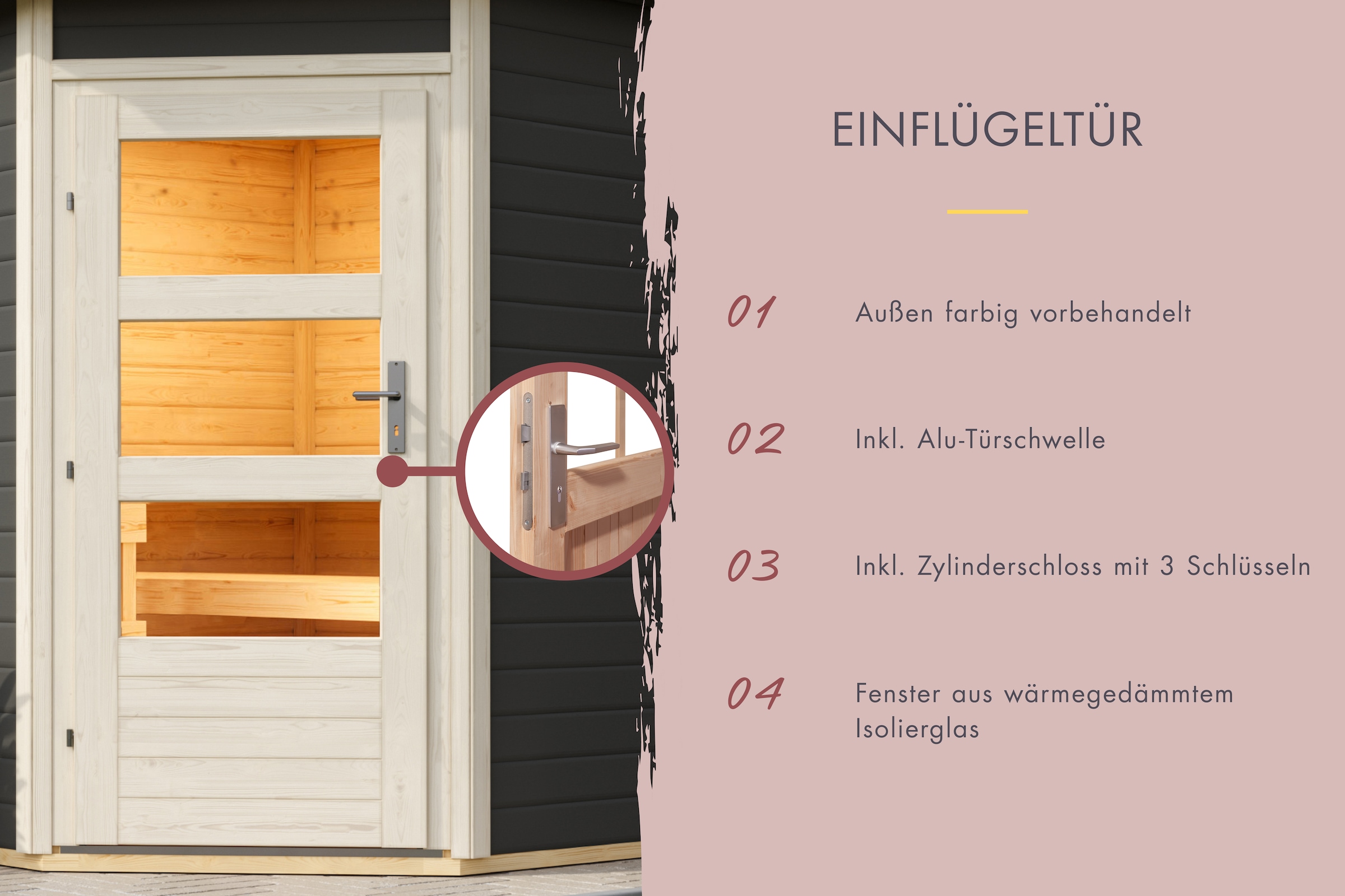 Karibu Saunahaus »»Bosse 1« mit Vorraum, terragrau«