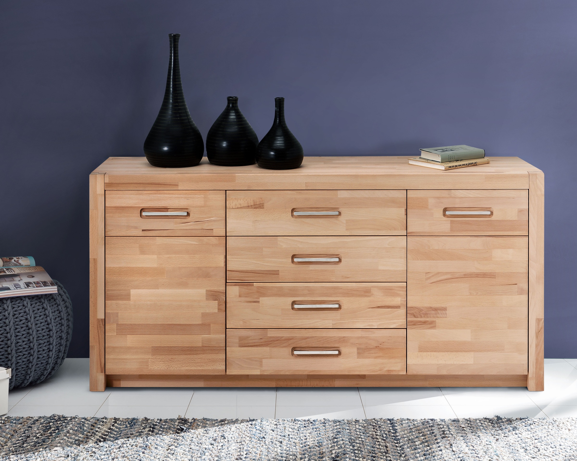 MCA living Sideboard "Fenja" 1 Stk. tlg. Massivholz, 4 Schubkästen, 2 Türen günstig online kaufen