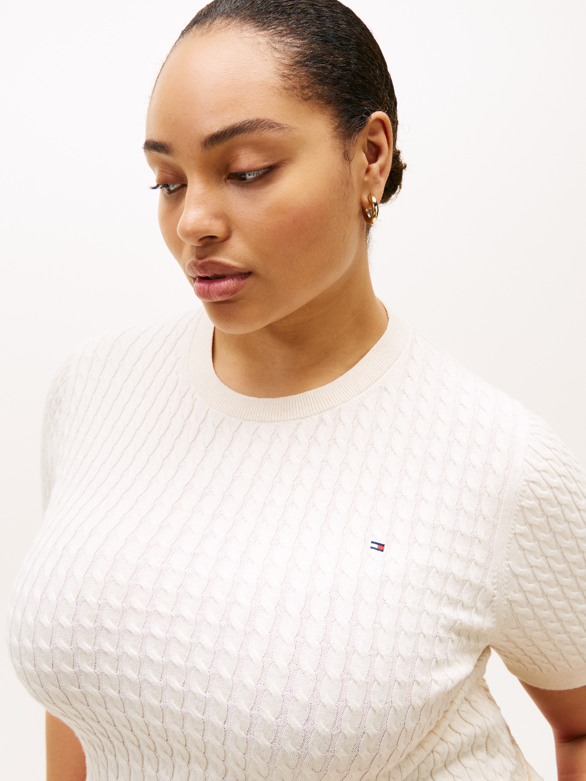 Tommy Hilfiger Curve Rundhalspullover "CRV CO CABLE FINE GG CNK S/S SWT" in günstig online kaufen