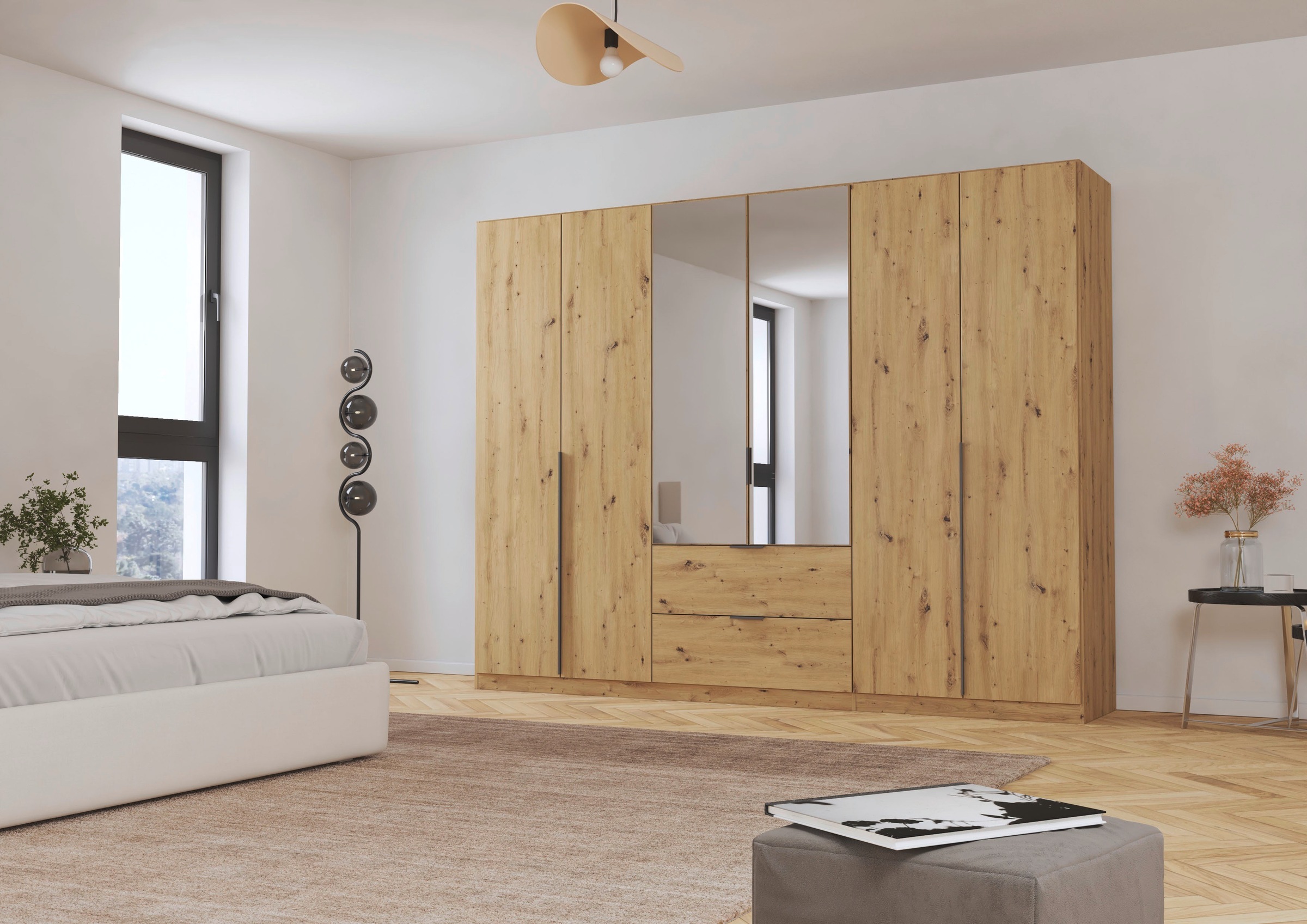 rauch Drehtürenschrank »Kleiderschrank Schrank Garderobe AGORDO mit Dekor- oder Hochglanzfront«, (in zwei Griff-Farben, Breiten 91-360 cm), mit Außenschubkästen, in 7 Breiten und 2 Höhen MADE IN GERMANY