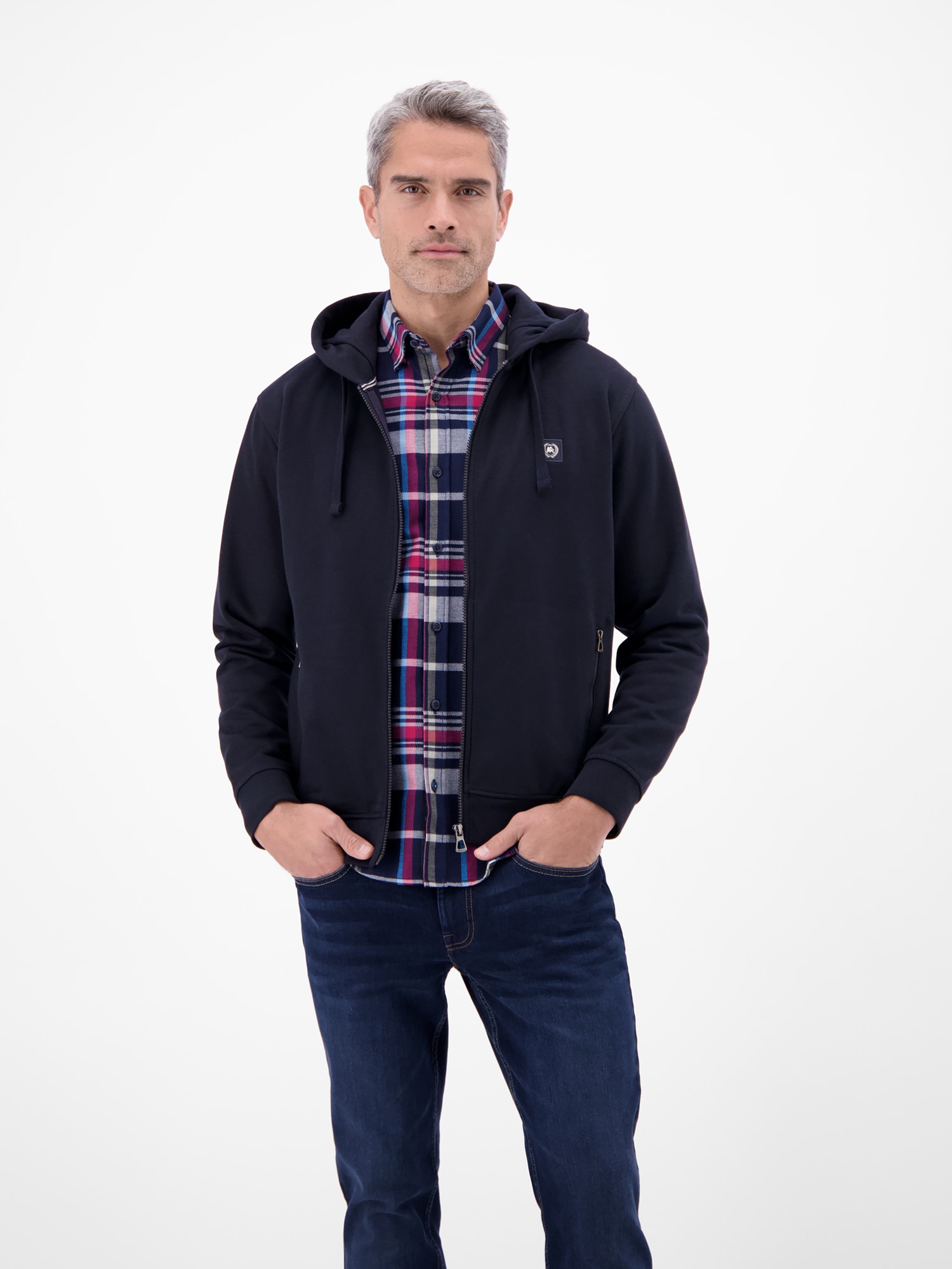 Sweatjacke LERROS "Hoodie Sweat-Jacke", Herren, Gr. S, classic navy, 50% Baumwolle, 50% Polyester, Sweatjacken Sweatjacke, Kapuzensweatjacke mit Tunnelzug und seitlichen Reißverschlusstaschen