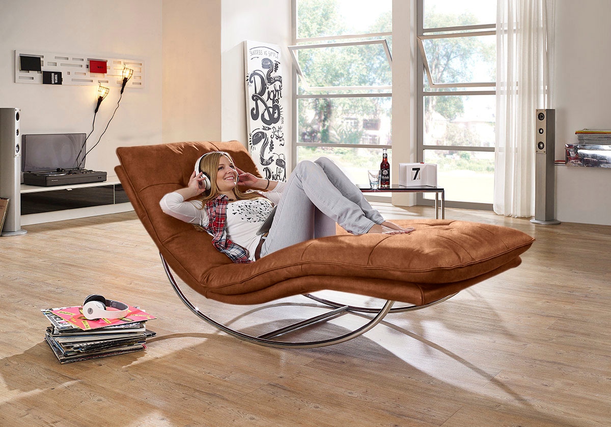 W.SCHILLIG Relaxliege "daily dreams" in Waffelkissen-Optik, Schaukelgestell Chrom glänzend, in 2 Breiten