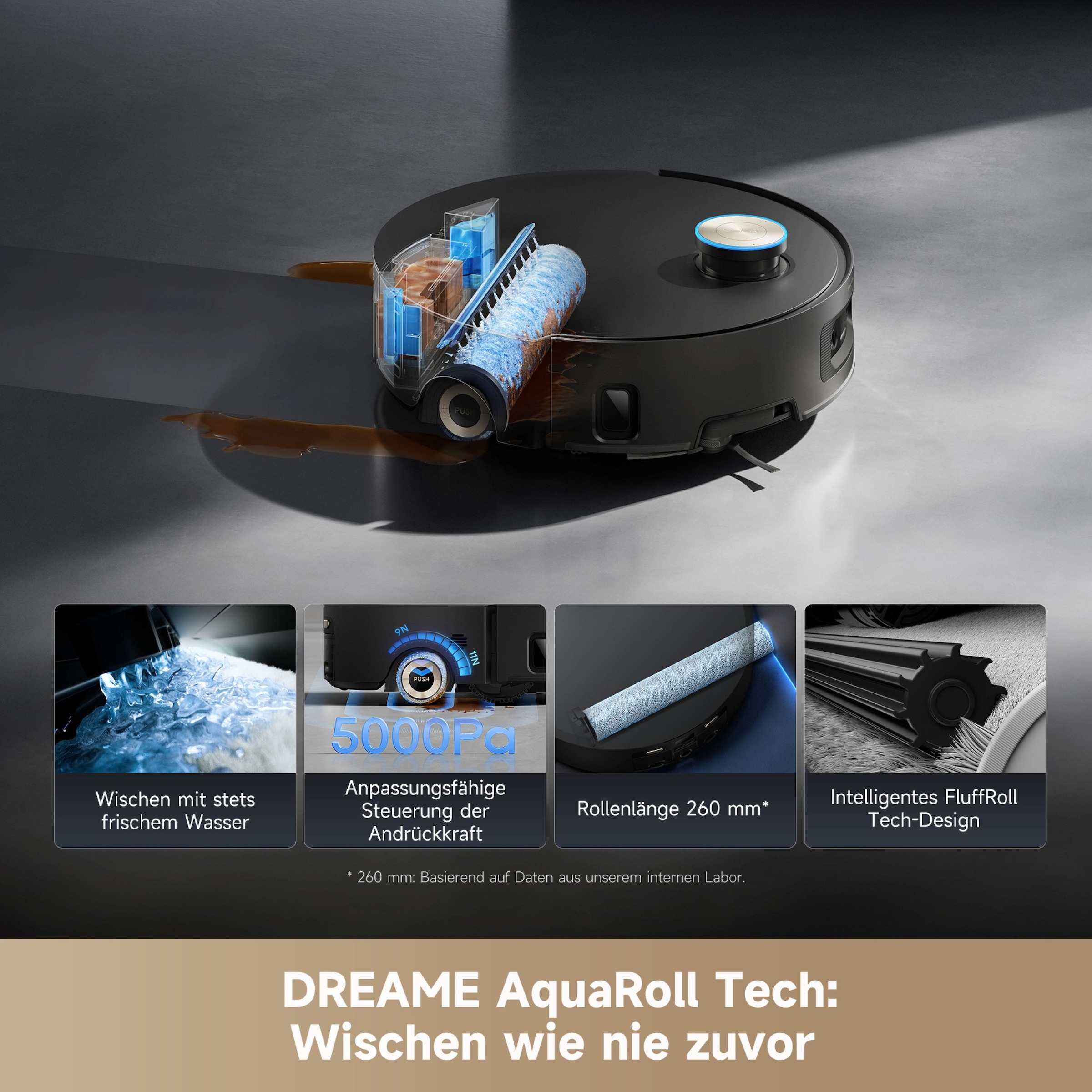 Dreame Saugroboter »mit Wischfunktion Aqua10 Ultra Roller Complete« Warmwasser-Wischsystem, Rollenmopp, überwindet Hindernisse, 30.000 Pa