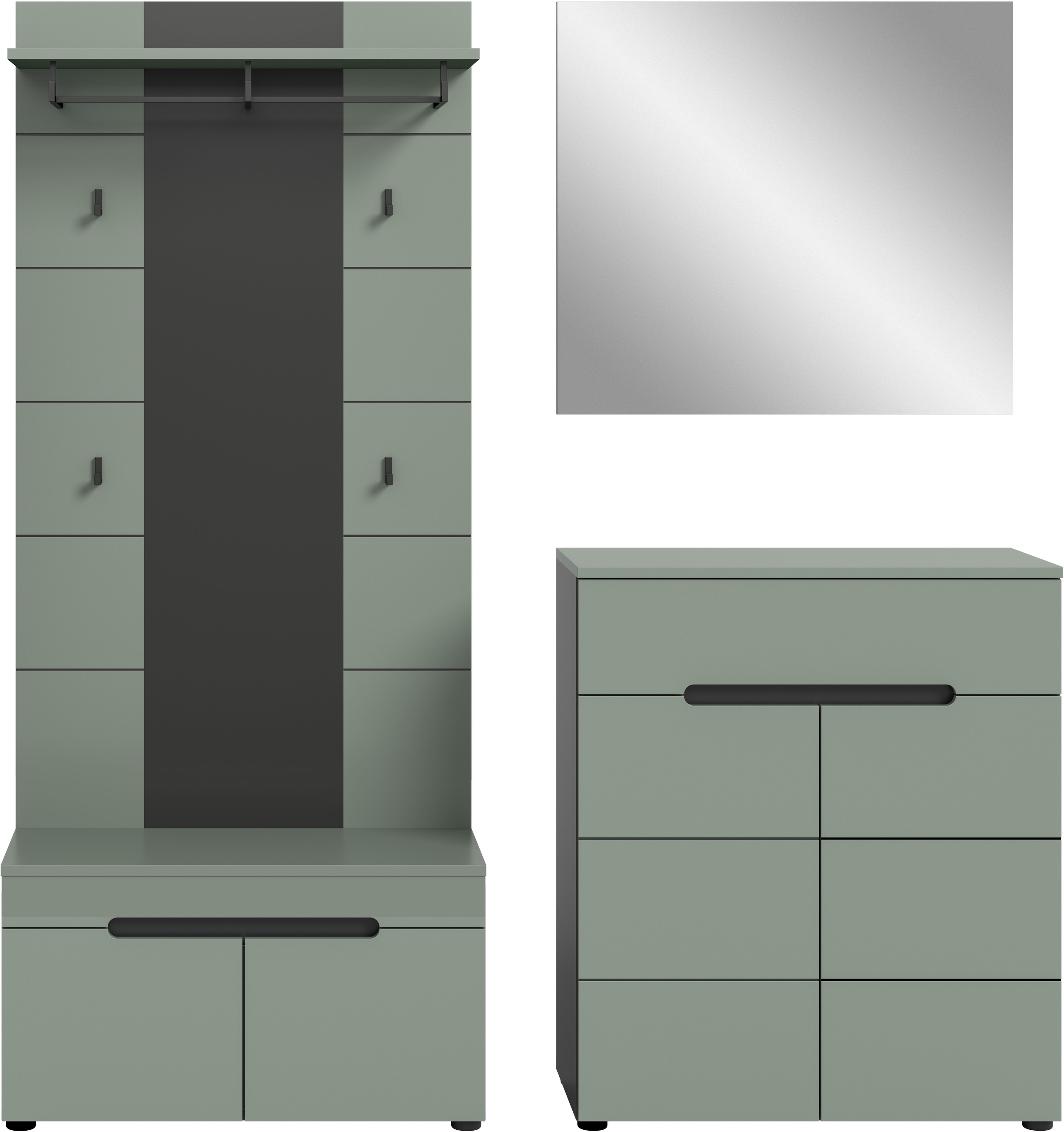 Home affaire Garderoben-Set »REHAT, TOPSELLER!, 4-teilig, Breite 175 cm, individuell erweiterbar« Set, bestehend aus: Sitzbank, Paneel, Spiegel und Kommode, 4 Stk. tlg.