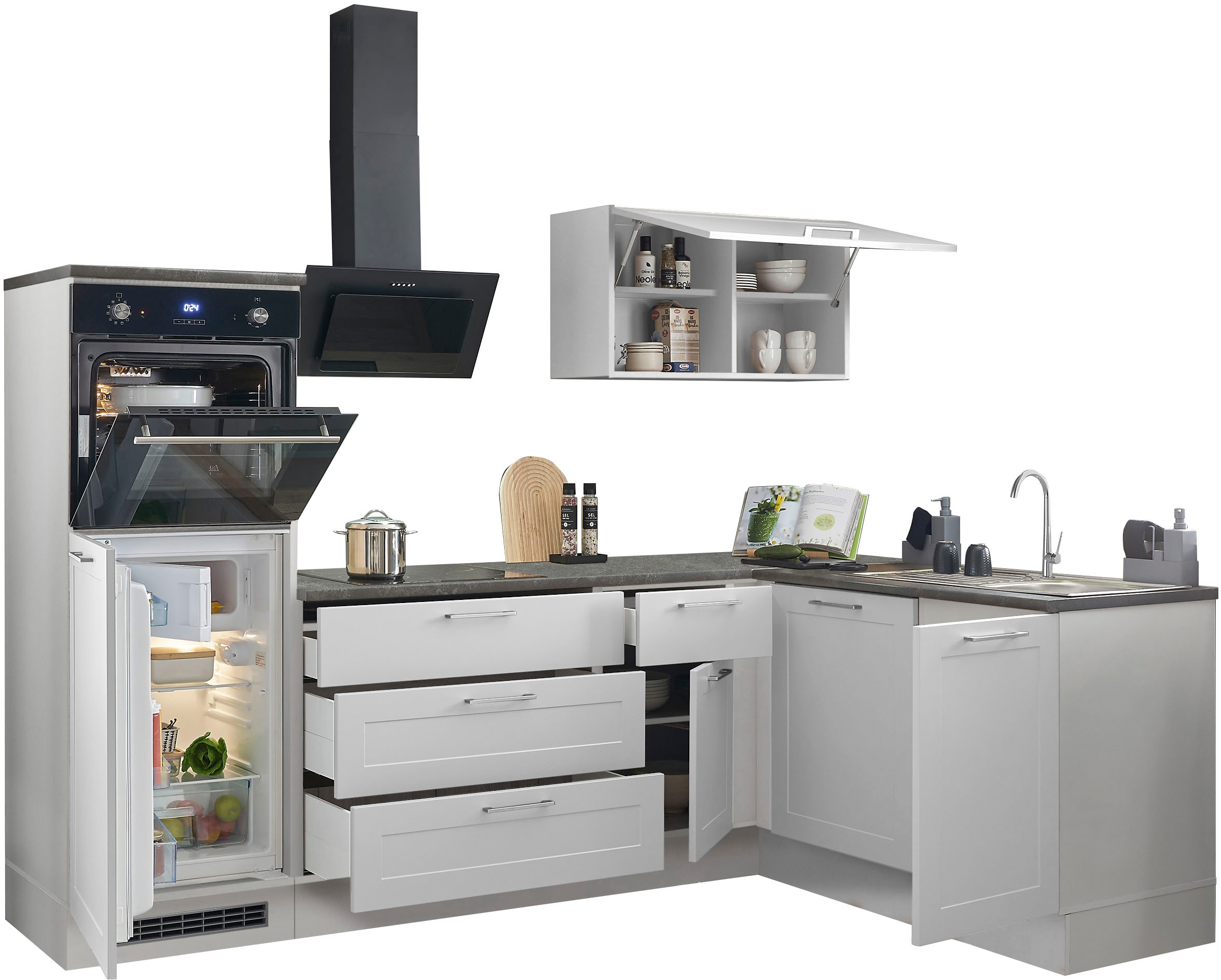 BASIC by Balculina Winkelküche »Marsi«, Stellmaße 260x175 cm, wahlweise E-Geräten, mit Soft-Close-Funktion