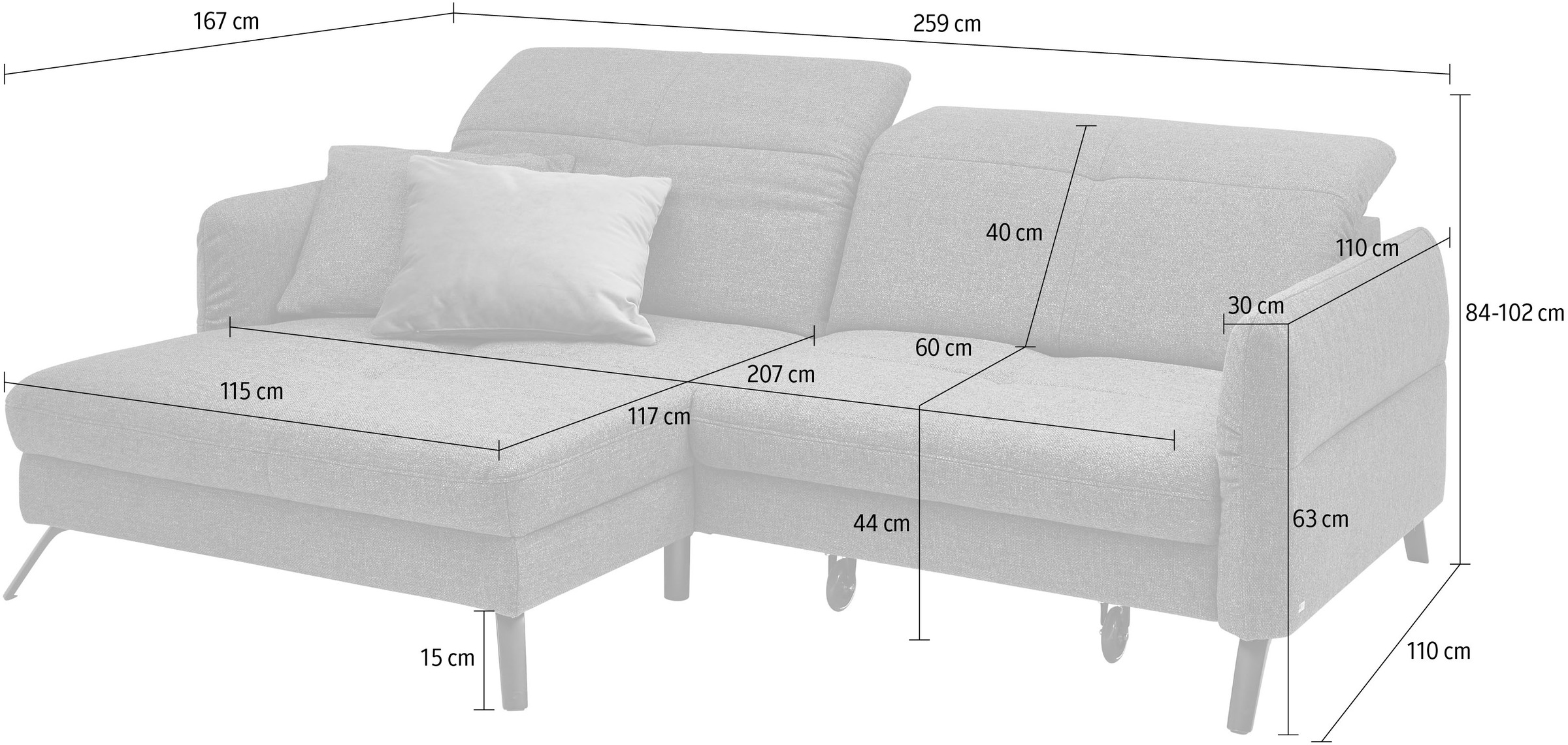 set one by Musterring Ecksofa »SO 4400 V«, wahlweise mit motorischer Bettfunktion & Kopfverstellung, Fuß schwarz