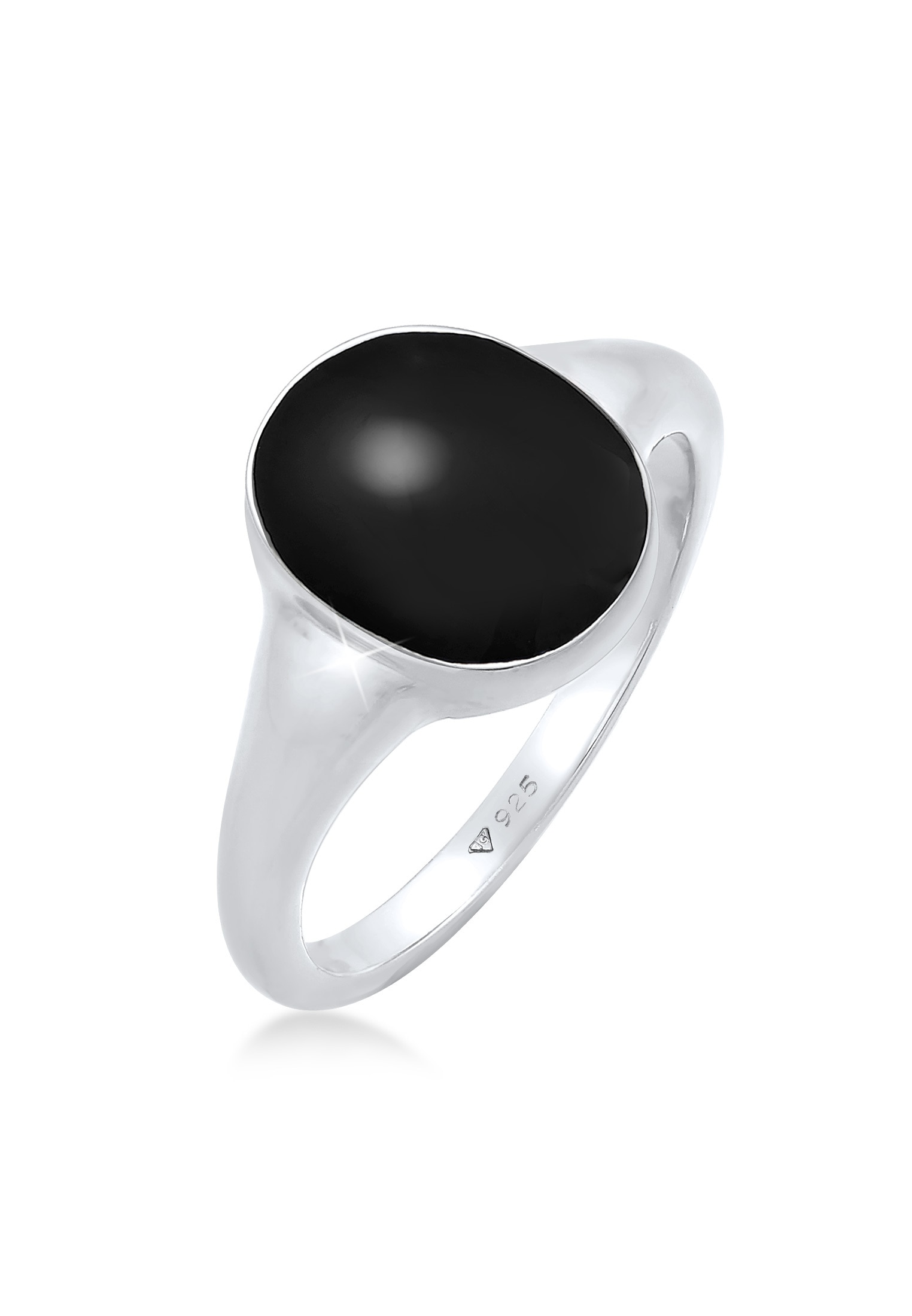 ELLI Damen Siegelring "Ring Siegelring Emaille Oval 925 Silber", 56, ohne Stein, Silber 925 (Sterlingsilber), 10mm, schwarz, Silber 925