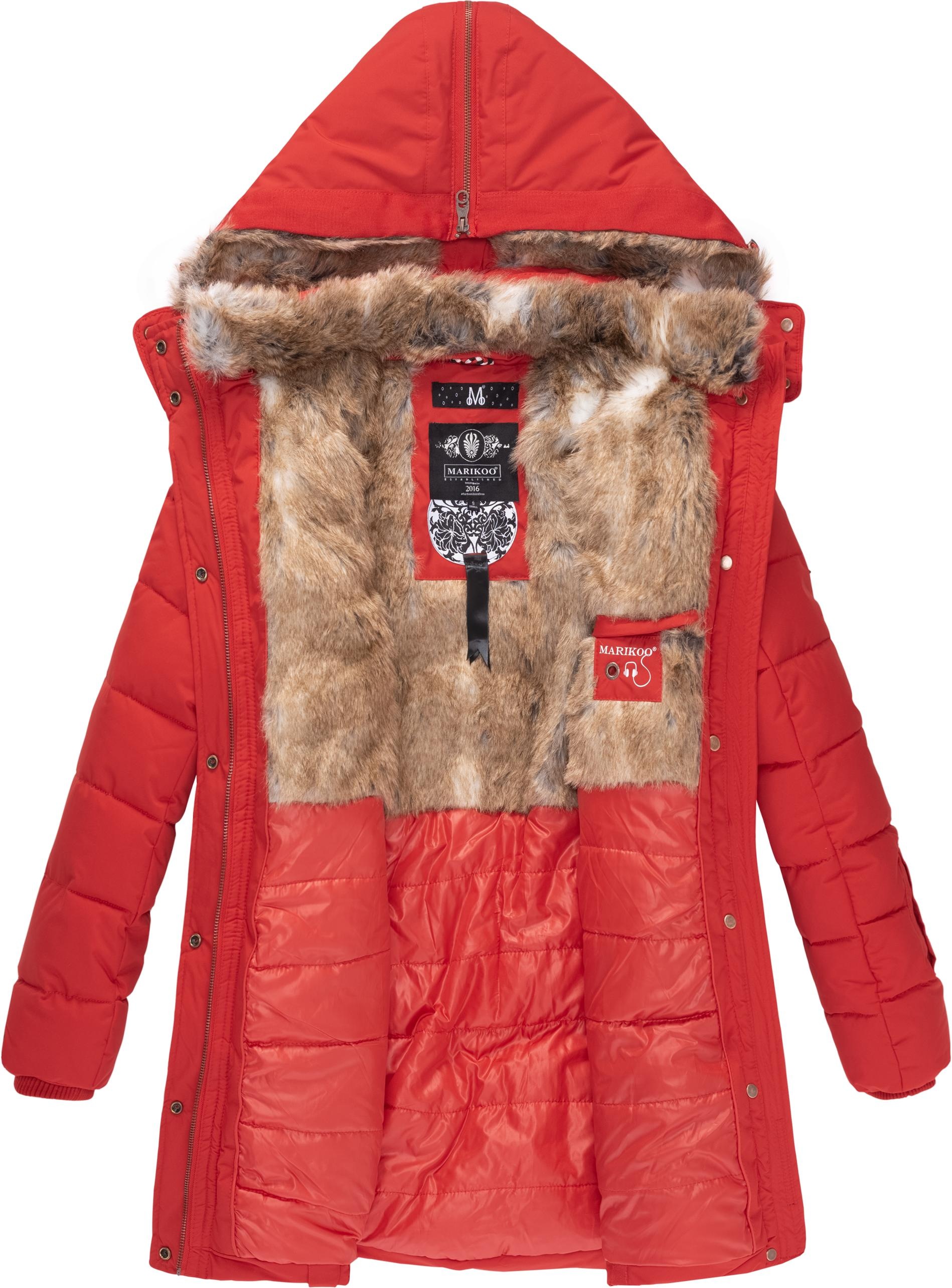 Marikoo Wintermantel »Lieblings Jacke«, stylischer Winter Steppmantel m. Kunstpelz-Kapuze