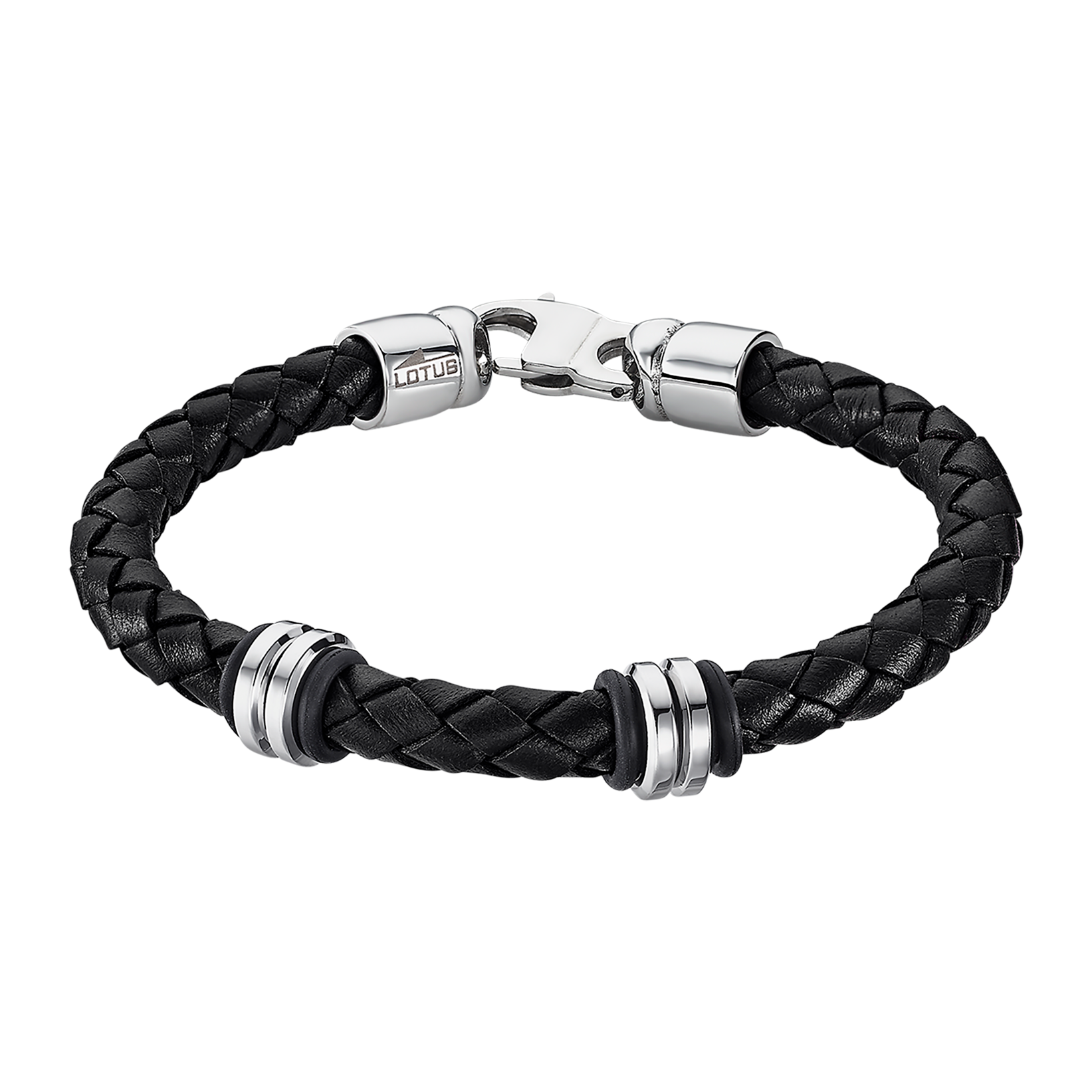 "Armband LOTUS ""Urban Man"", schwarz (schwarz, edelstahlfarben), Armbänder, Herren, 22cm, Edelstahl Kautschuk Leder, Edelstahl, Kautschuk, Leder