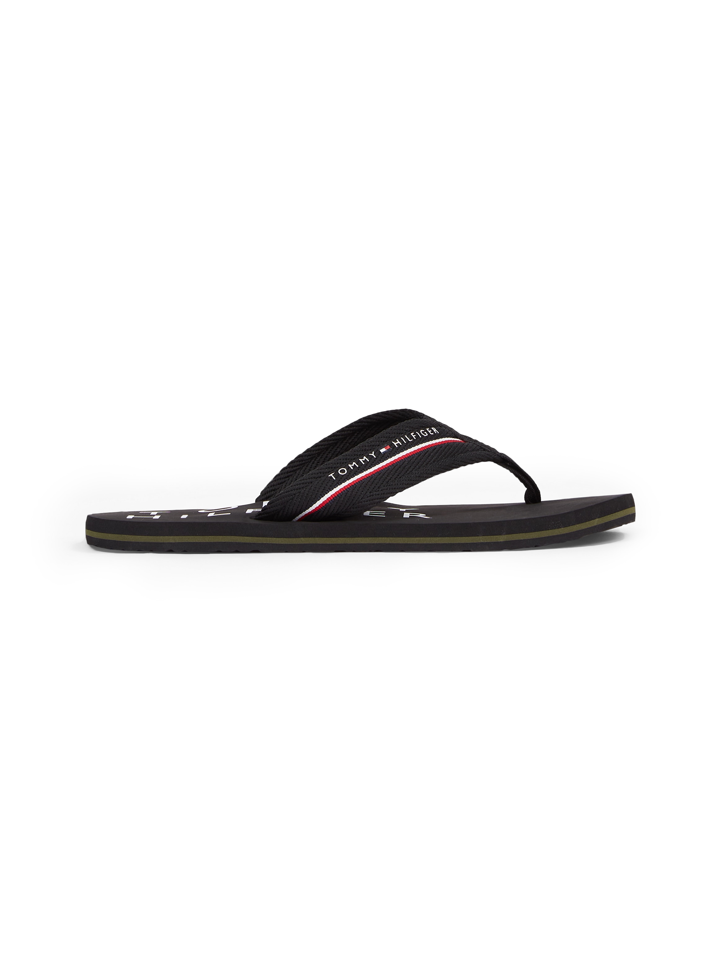 Tommy Hilfiger Zehentrenner »TOMMY HILFIGER WEB BEACH SANDAL«, Dianette, Sommerschuh, Badeschuh mit Logoschriftzug