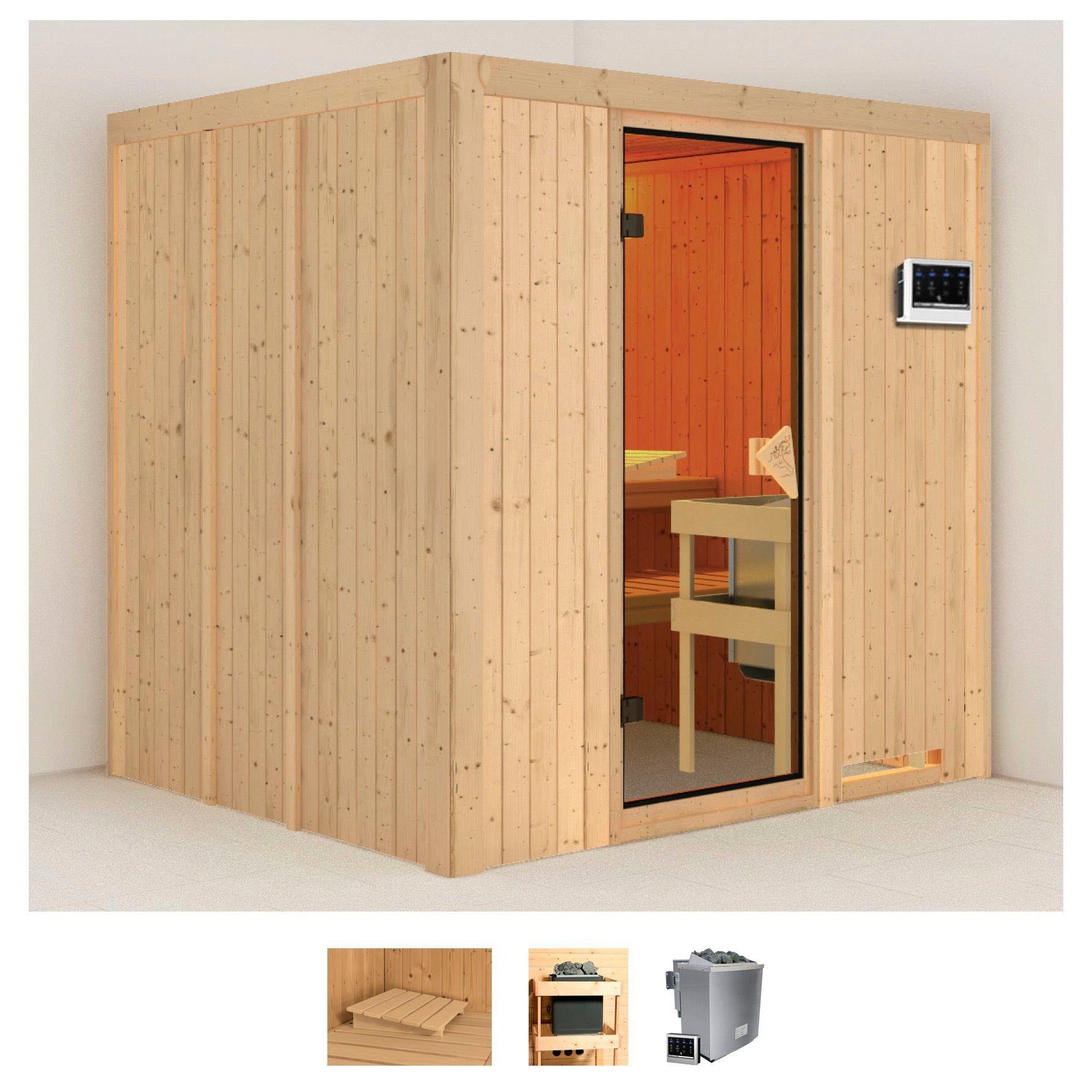 Karibu Sauna "Sodin" Set, Ofen 9 kW Bio externe Strg easy