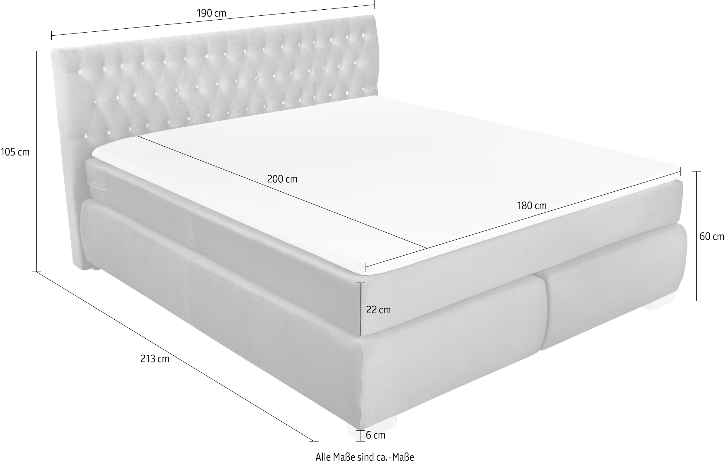 Leonique Boxspringbett »Rumba«, Taschenfederkern-Matratze in Härtegrad 3, in 4 Breiten, incl. Topper